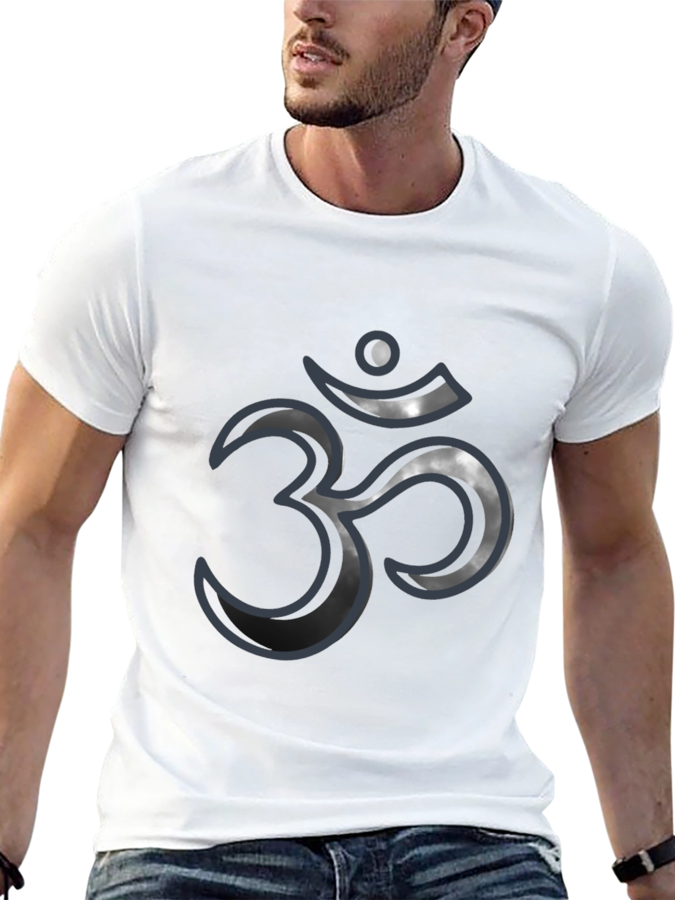 Black Men's Black T-Shirt with Om Symbol Design view 13