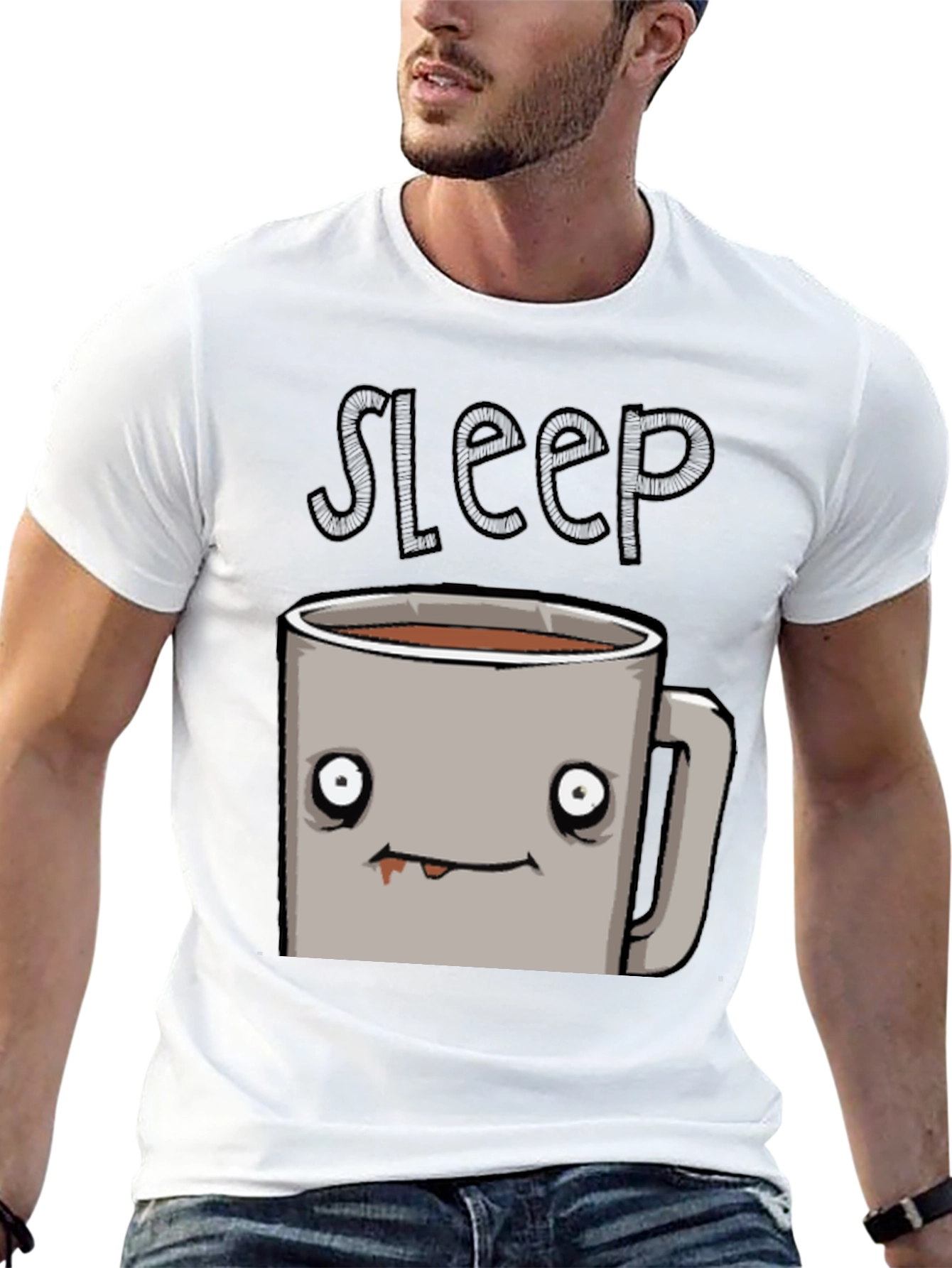 Black Sleepy Coffee Cup Graphic Tee - Soft Black T-Shirt view 13