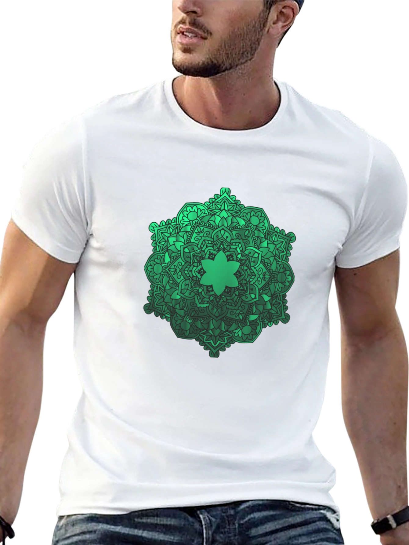 Black Green Mandala Graphic Black T-Shirt view 13