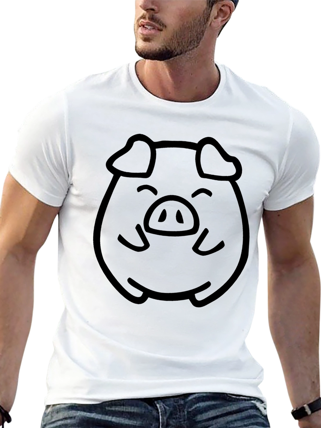 Black Cute Pig Face Graphic Tee - Unisex Black T-Shirt view 13