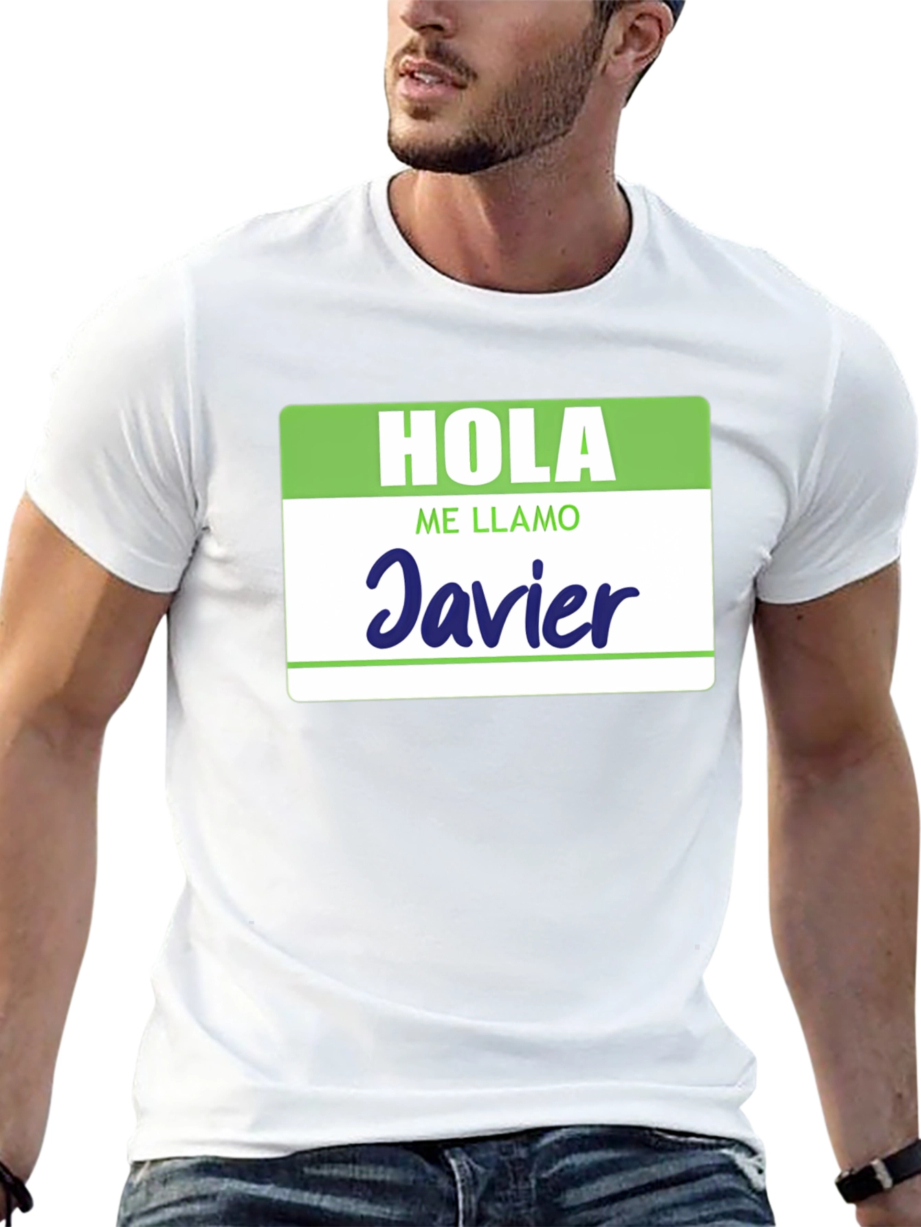 Black Hola Me Llamo Javier T-Shirt - Spanish Name Tag Tee view 13