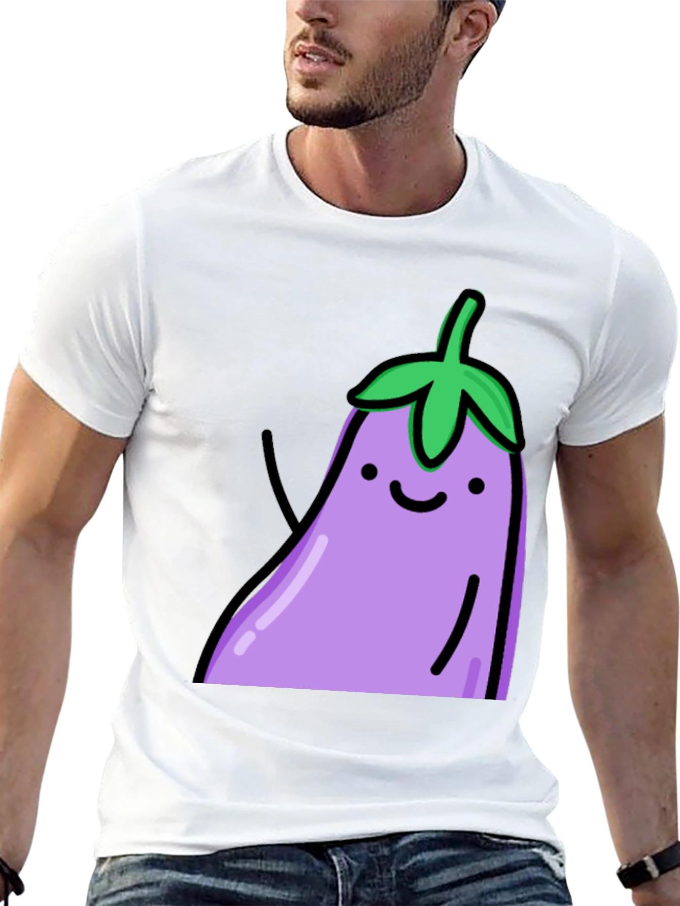 Black Cute Eggplant Graphic Print Black T-Shirt view 13