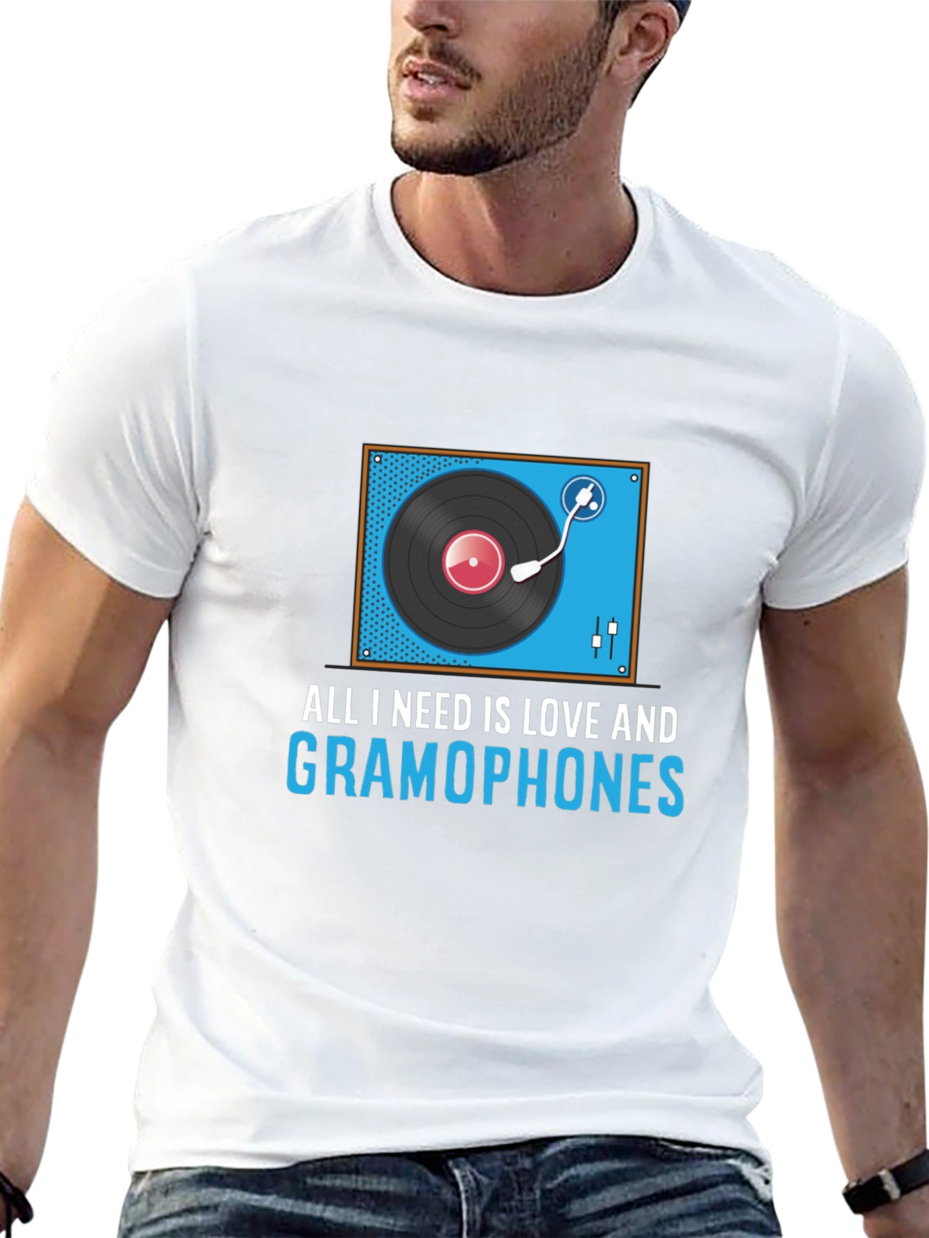 Black All I Need Is Love And Gramophones Graphic Tee view 13