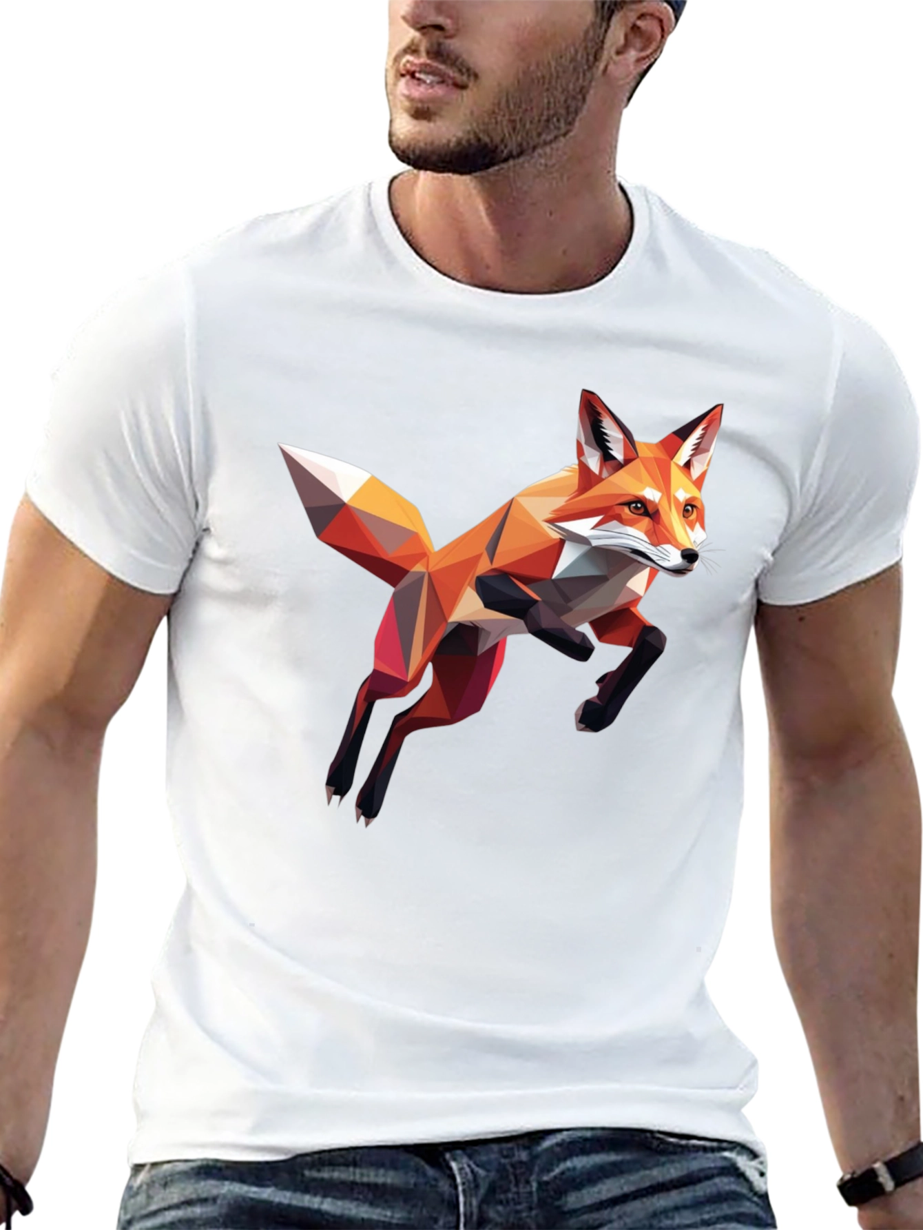 Black Geometric Fox Graphic T-Shirt - Black view 13