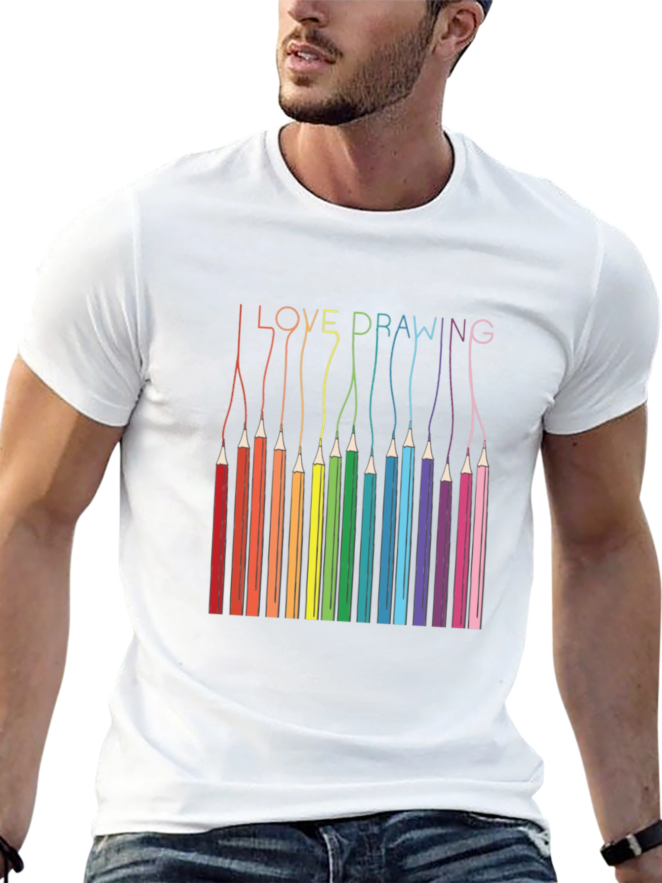 Black I Love Drawing T-Shirt - Rainbow Pencils view 13