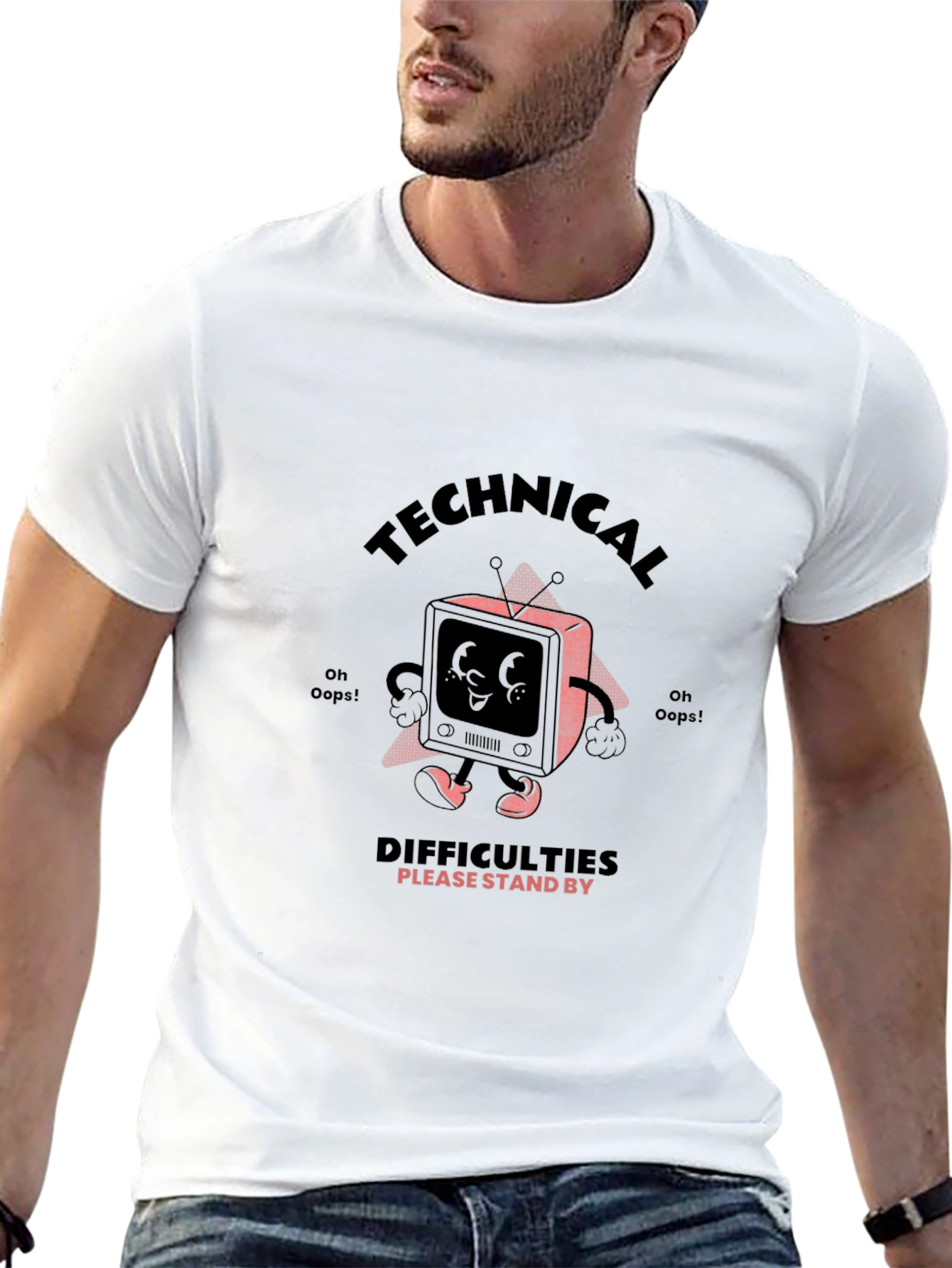 Black Technical Difficulties Stand By Graphic T-Shirt view 13