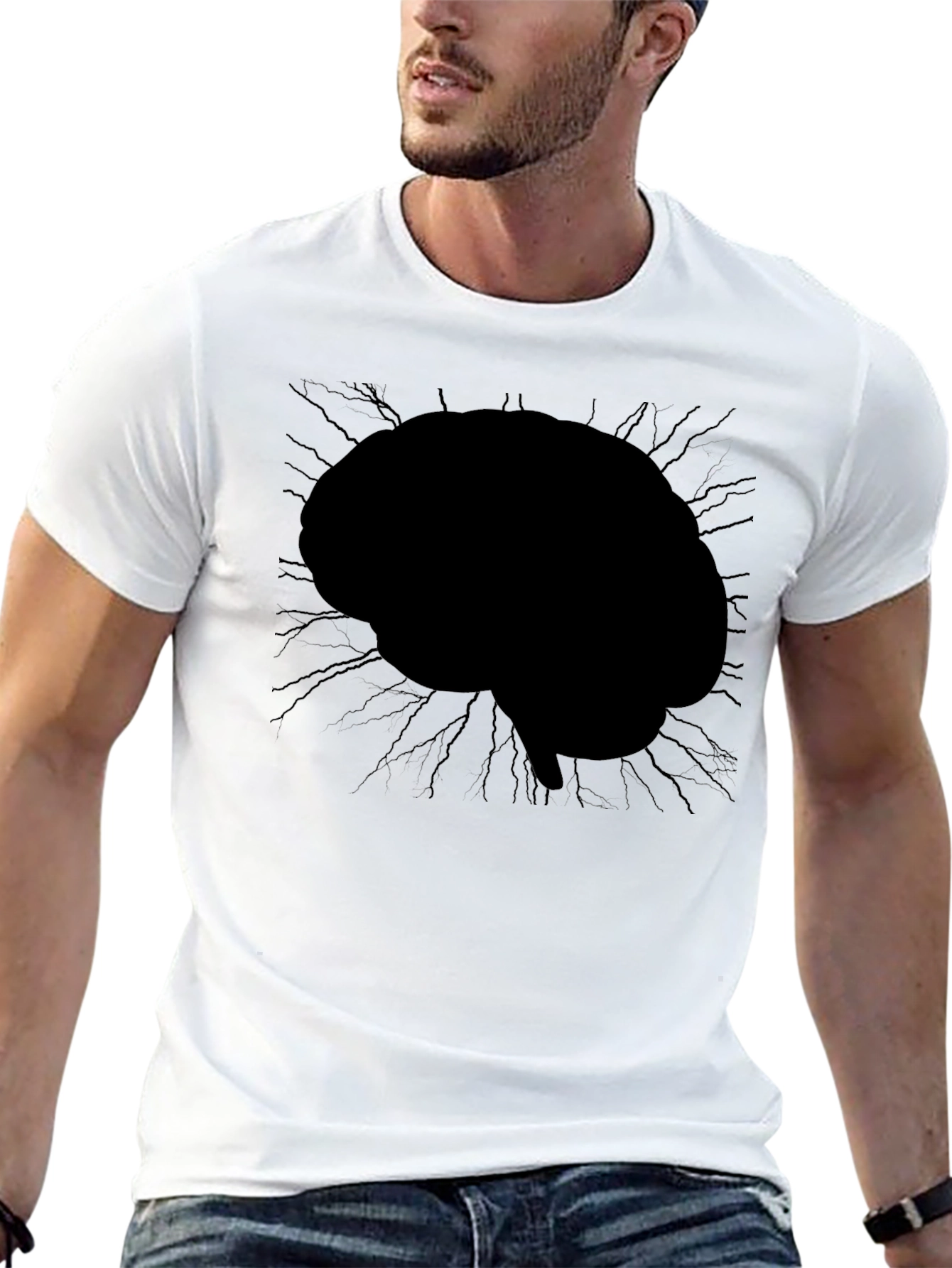 Black Brain Graphic Tee - Mens Black Crew Neck T-Shirt view 13