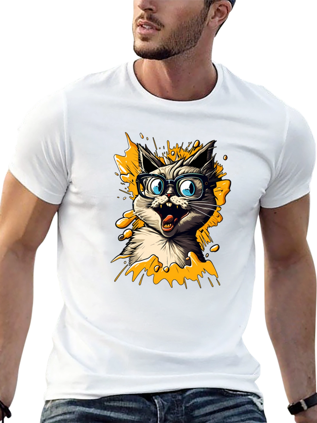 Black Cat Nerd Graphic Tee - Men's Black T-Shirt view 13