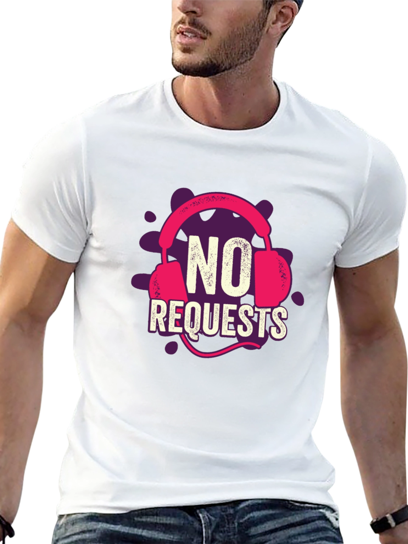 Black No Requests Headphone Graphic T-Shirt view 13