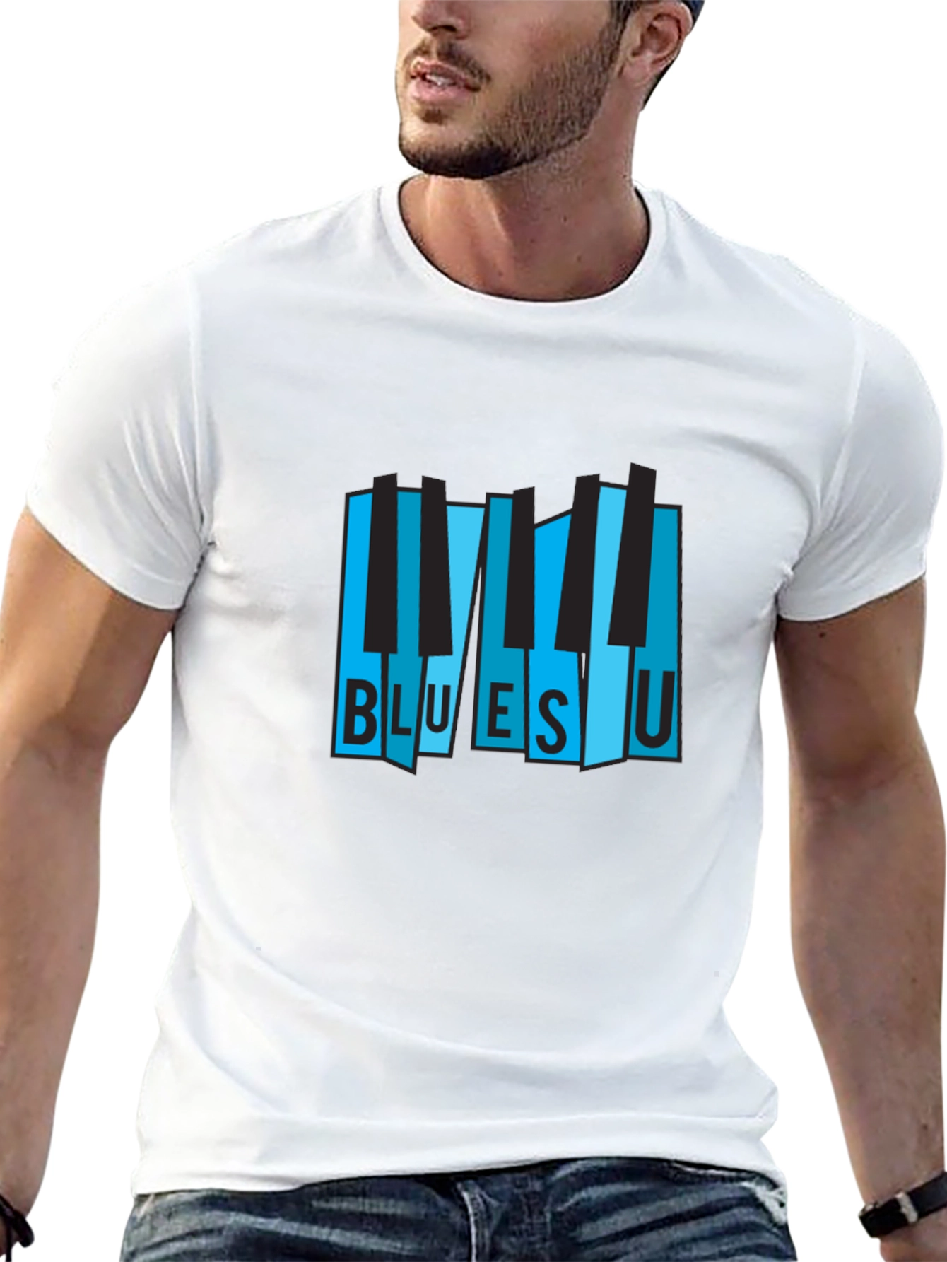 Black Blues U Piano Keys Graphic Black T-Shirt view 13