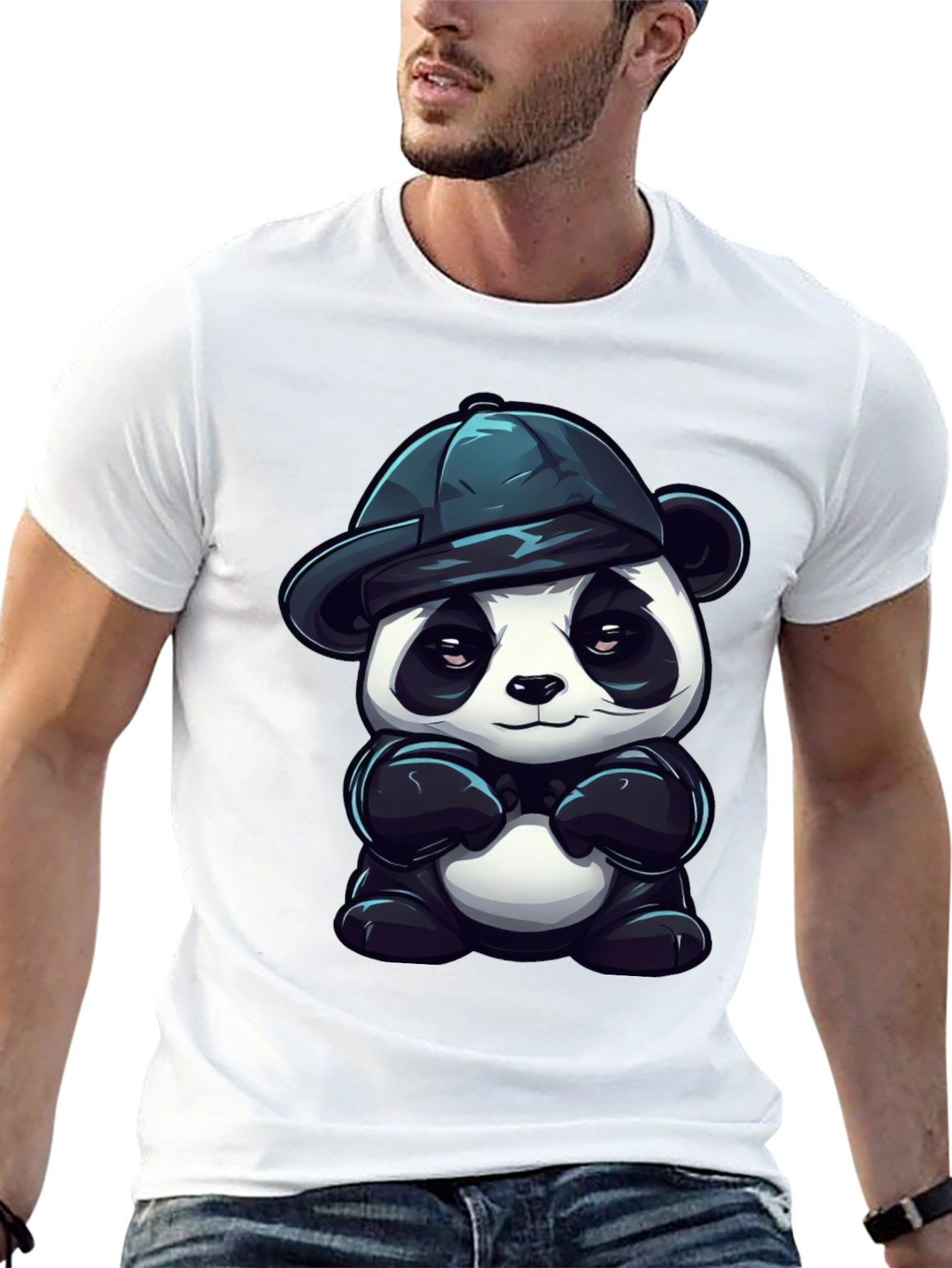 Black Cool Panda Graphic Tee - Unisex Black T-Shirt view 13