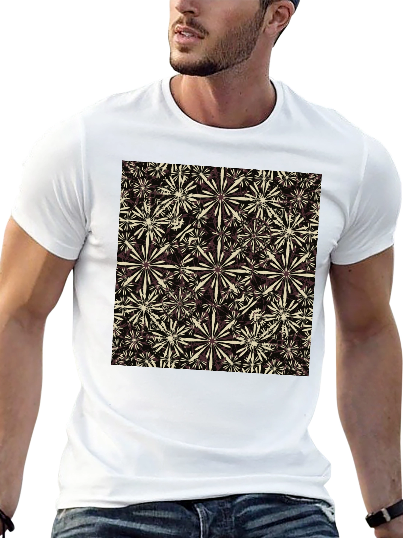 Black Floral Pattern Crew Neck T-Shirt view 13