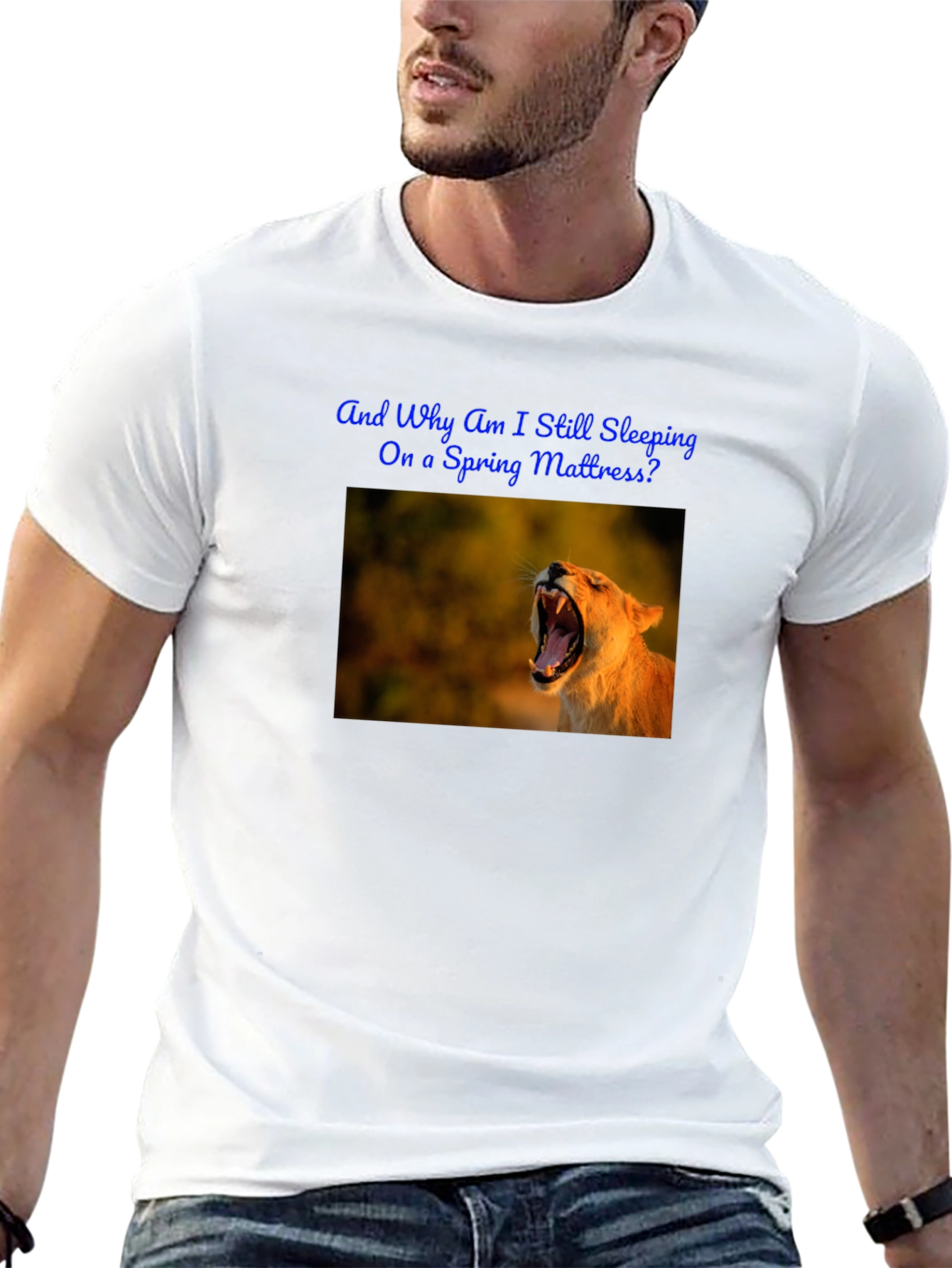 Black Lion Graphic Tee - 'Spring Mattress?' Humor Shirt view 13