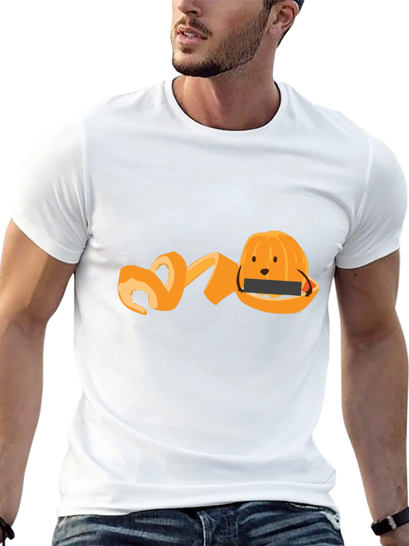 Black Funny Orange Peel T-Shirt - Fruit Graphic Tee view 13