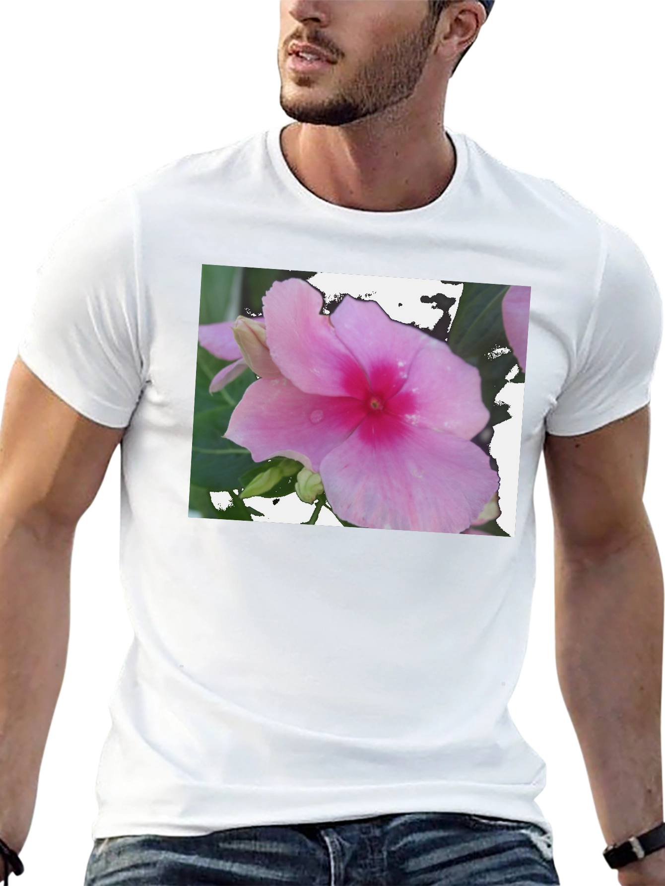 Black Pink Flower Graphic Black T-Shirt view 13