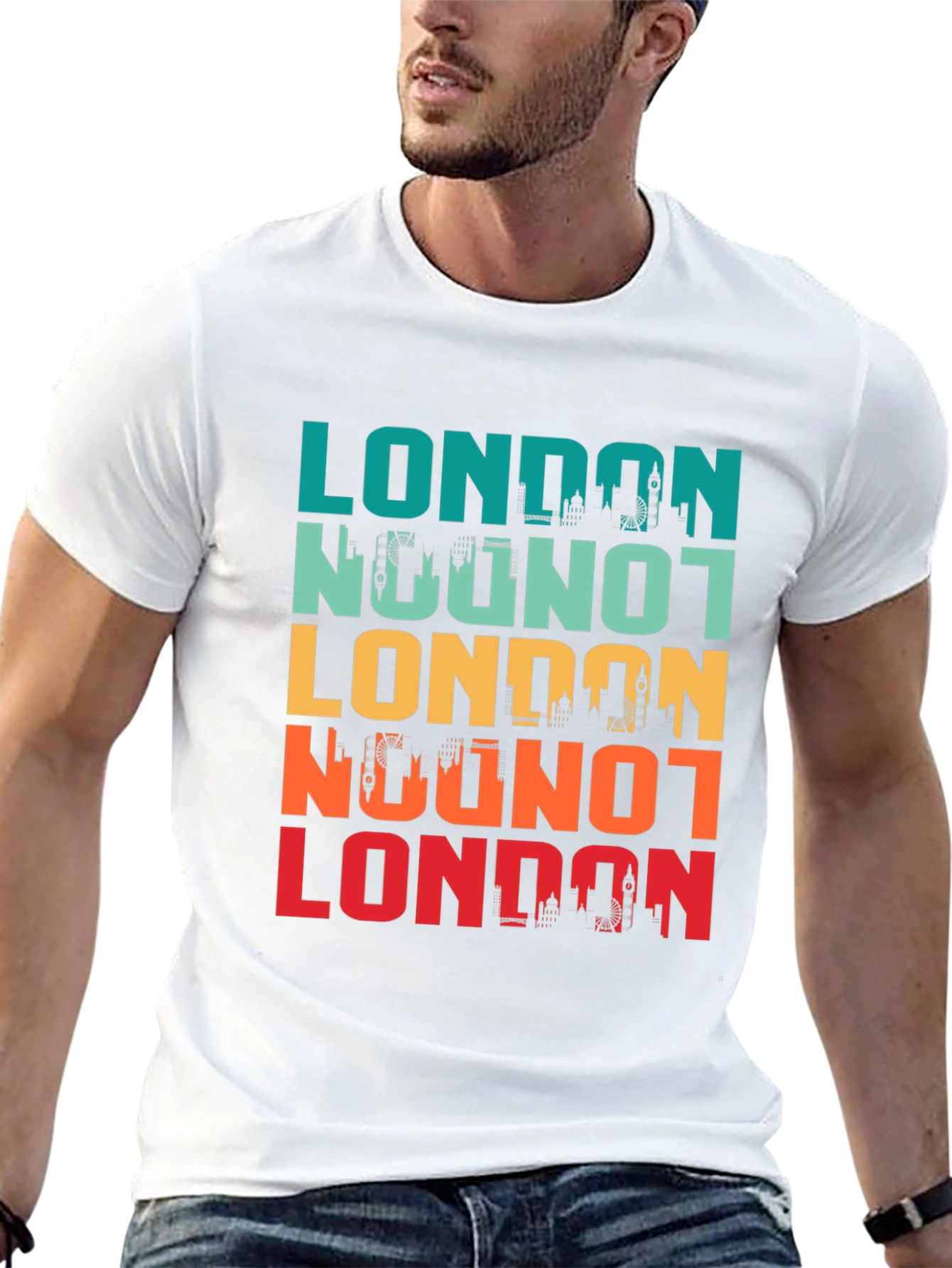 Black London Skyline Retro Graphic T-Shirt view 13