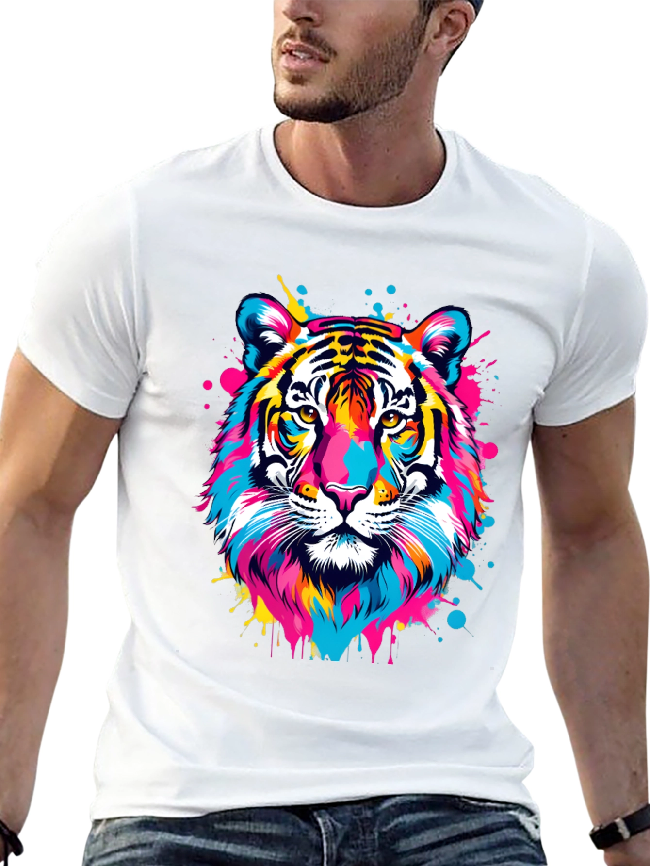 Black Colorful Tiger Graphic Print Black T-Shirt view 13