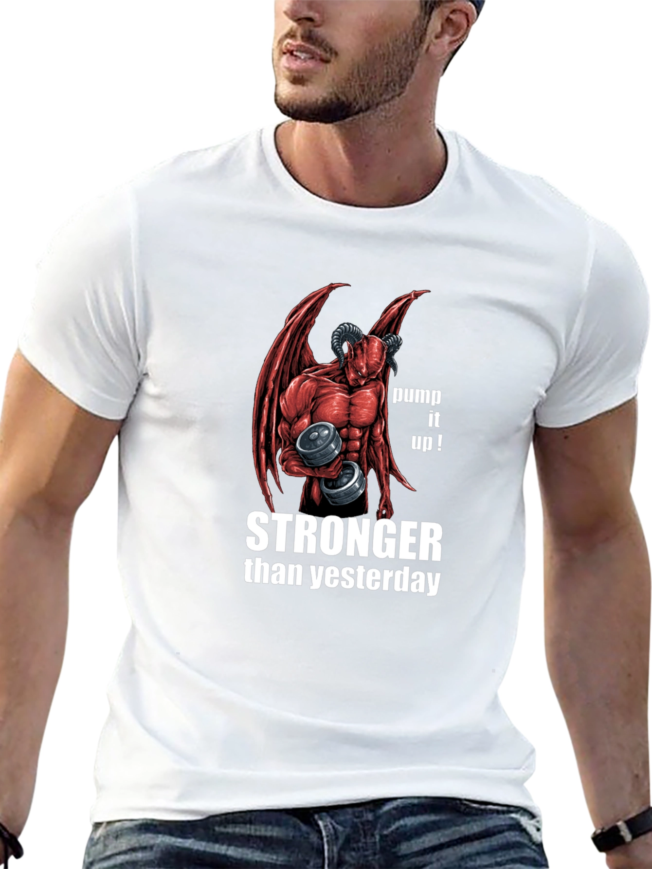Black Stronger Than Yesterday Devil Workout T-Shirt view 13