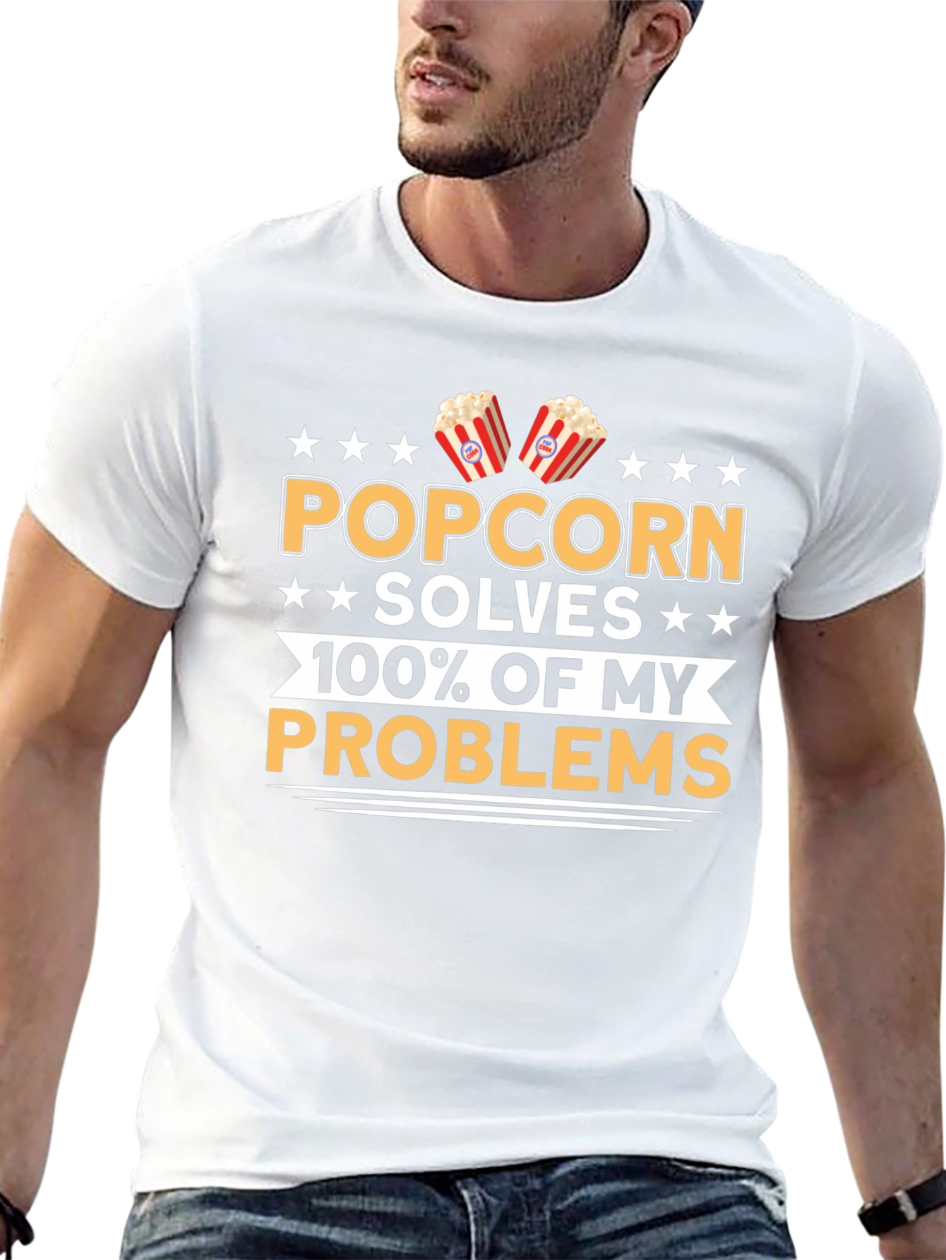Black Popcorn Solves My Problems Funny T-Shirt view 13