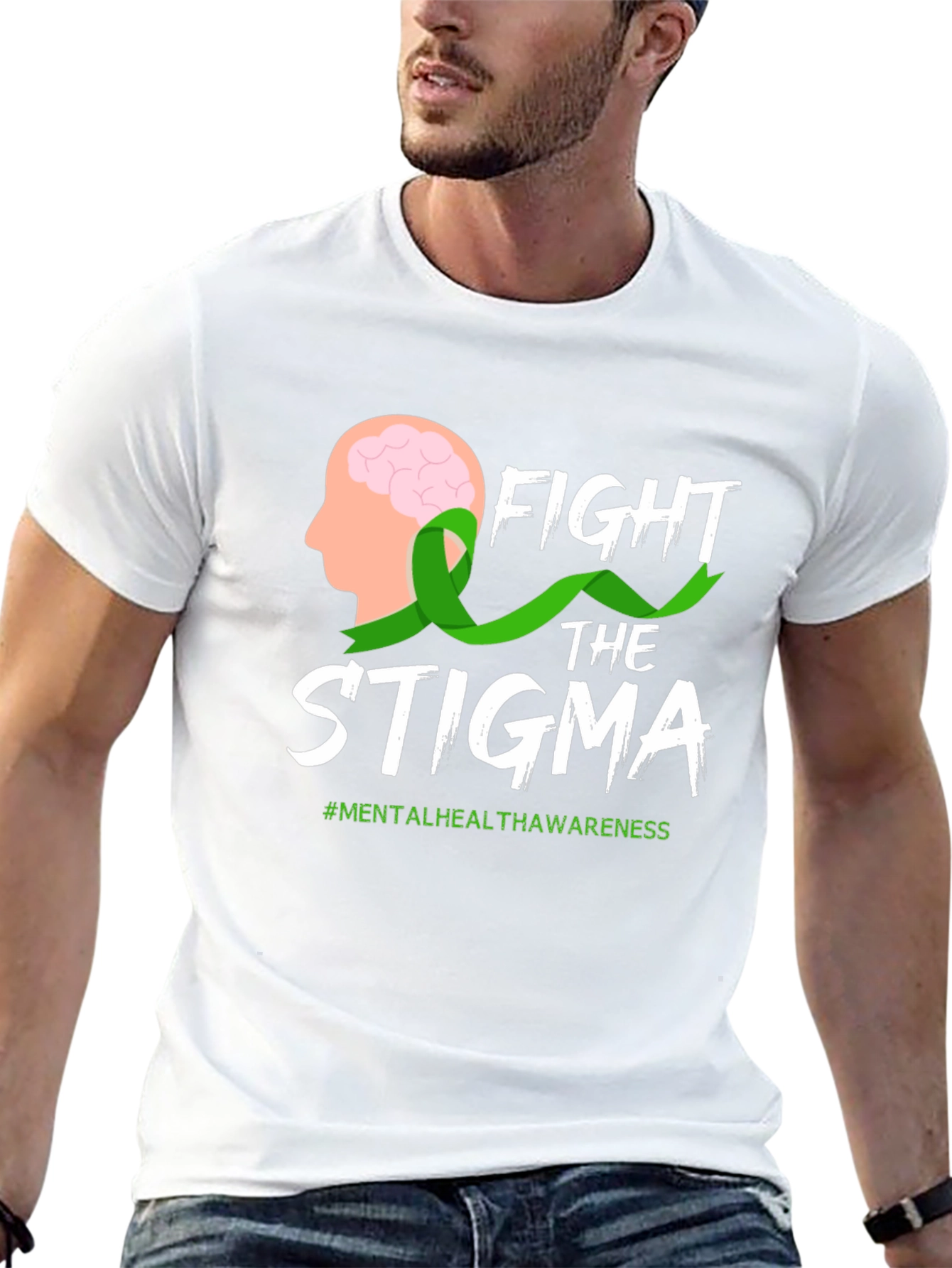 Black Fight Stigma T-Shirt Mental Health Awareness Tee view 13