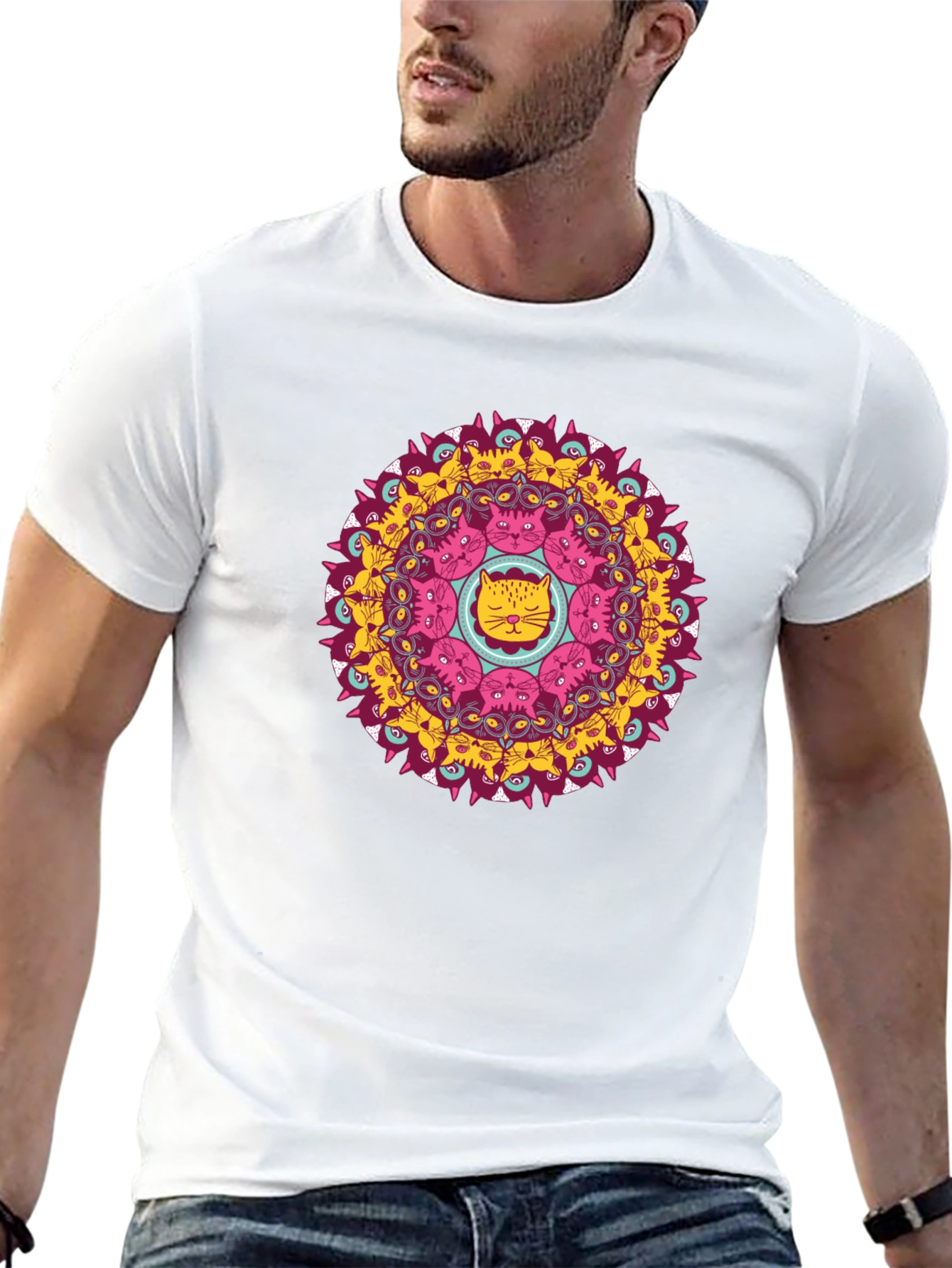 Black Cat Mandala Black T-Shirt - Unique Graphic Tee view 13