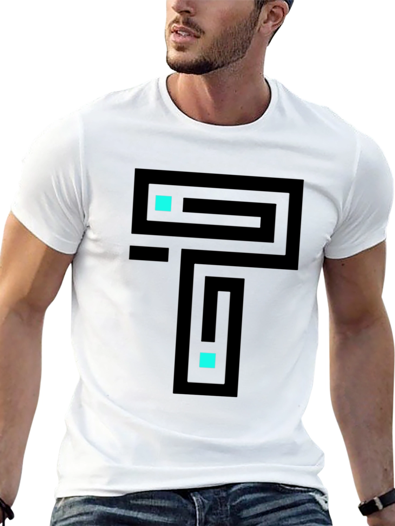 Black Abstract Maze T-Shirt - Casual Cool Graphic Tee view 13