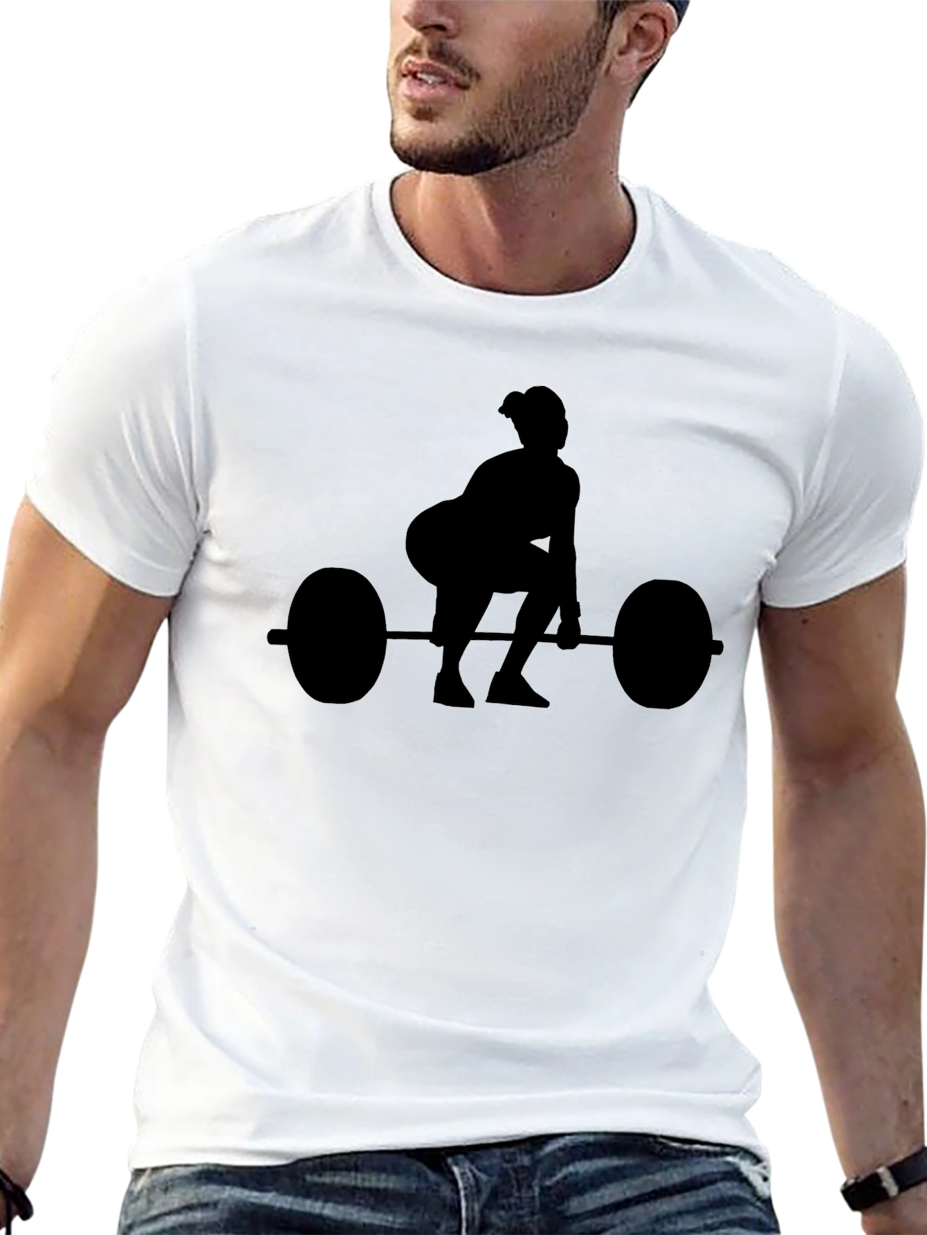 Black Weightlifting Silhouette Black T-Shirt view 13