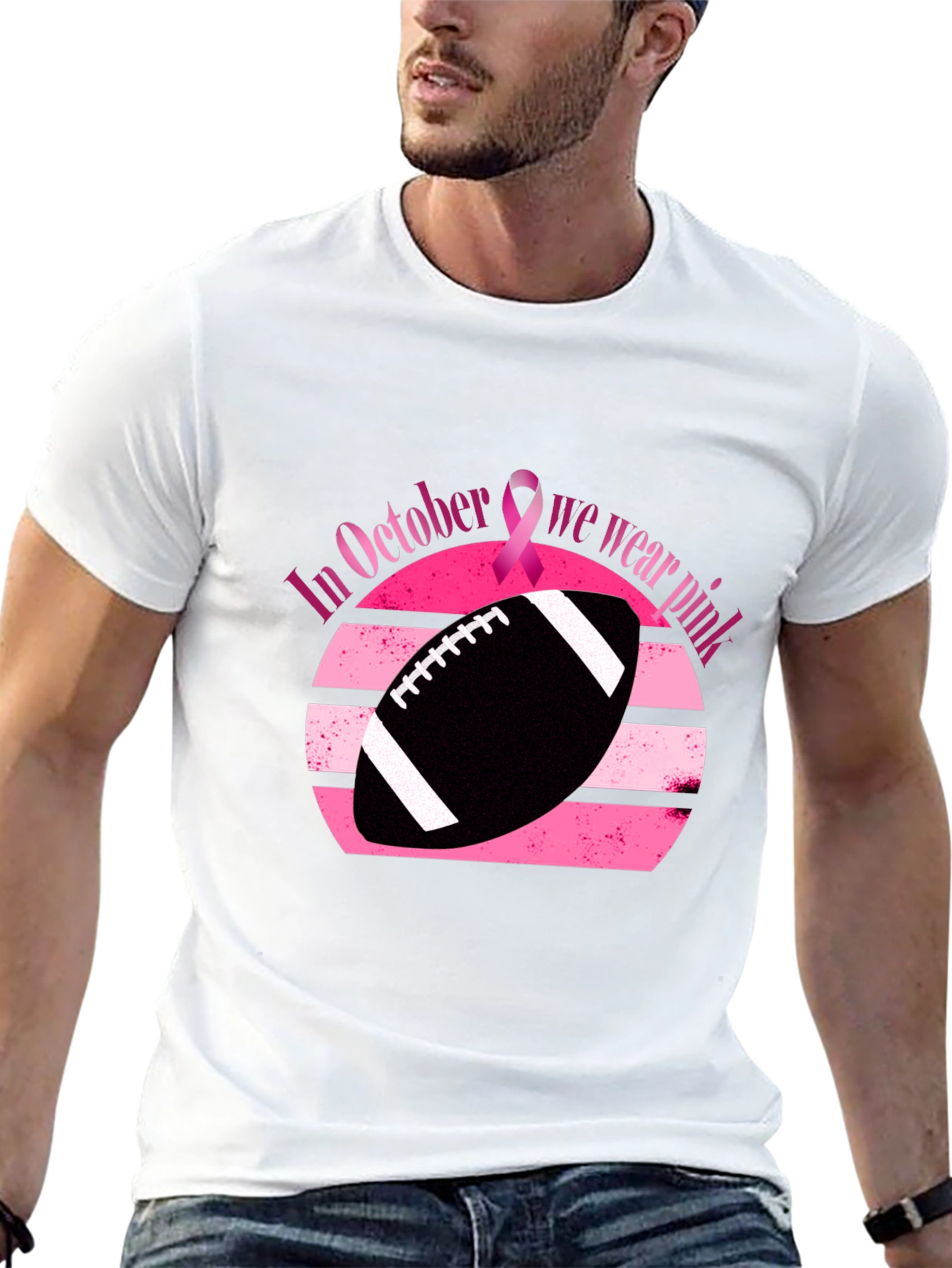 Black October Breast Cancer Awareness Football T-Shirt view 13