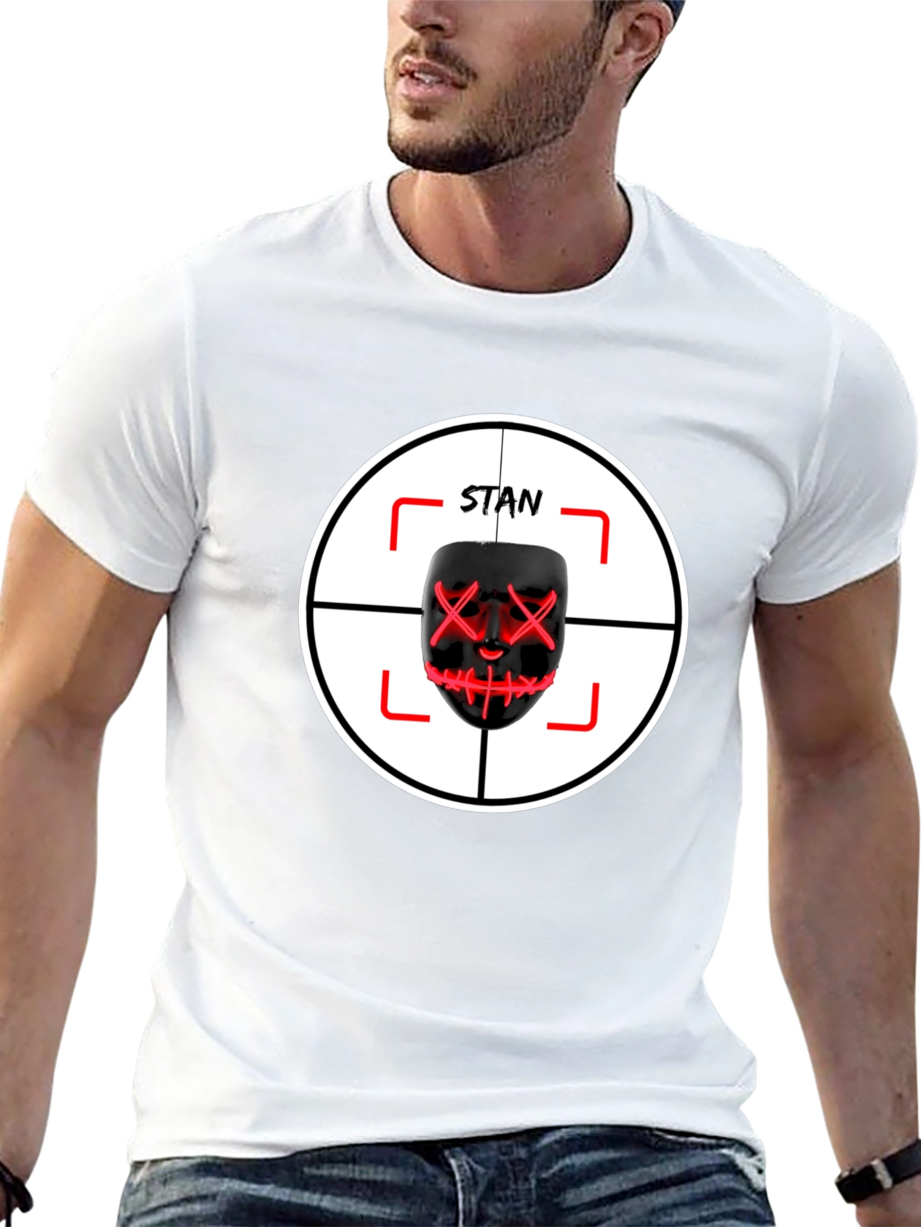 Black Stan Mask T-Shirt: Target Design - Unique Fan Apparel view 13