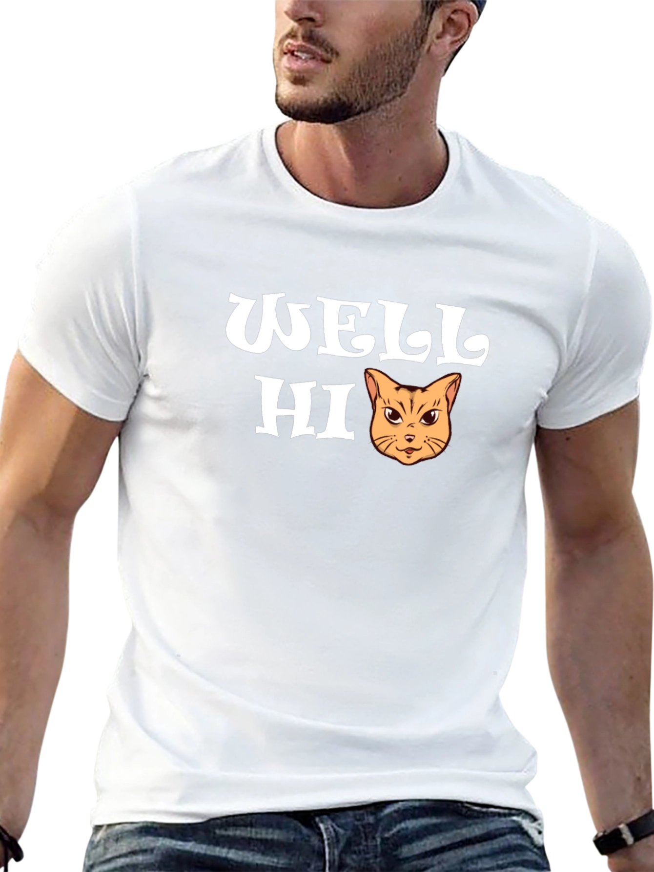 Black Well Hi Funny Cat Graphic T-Shirt view 13