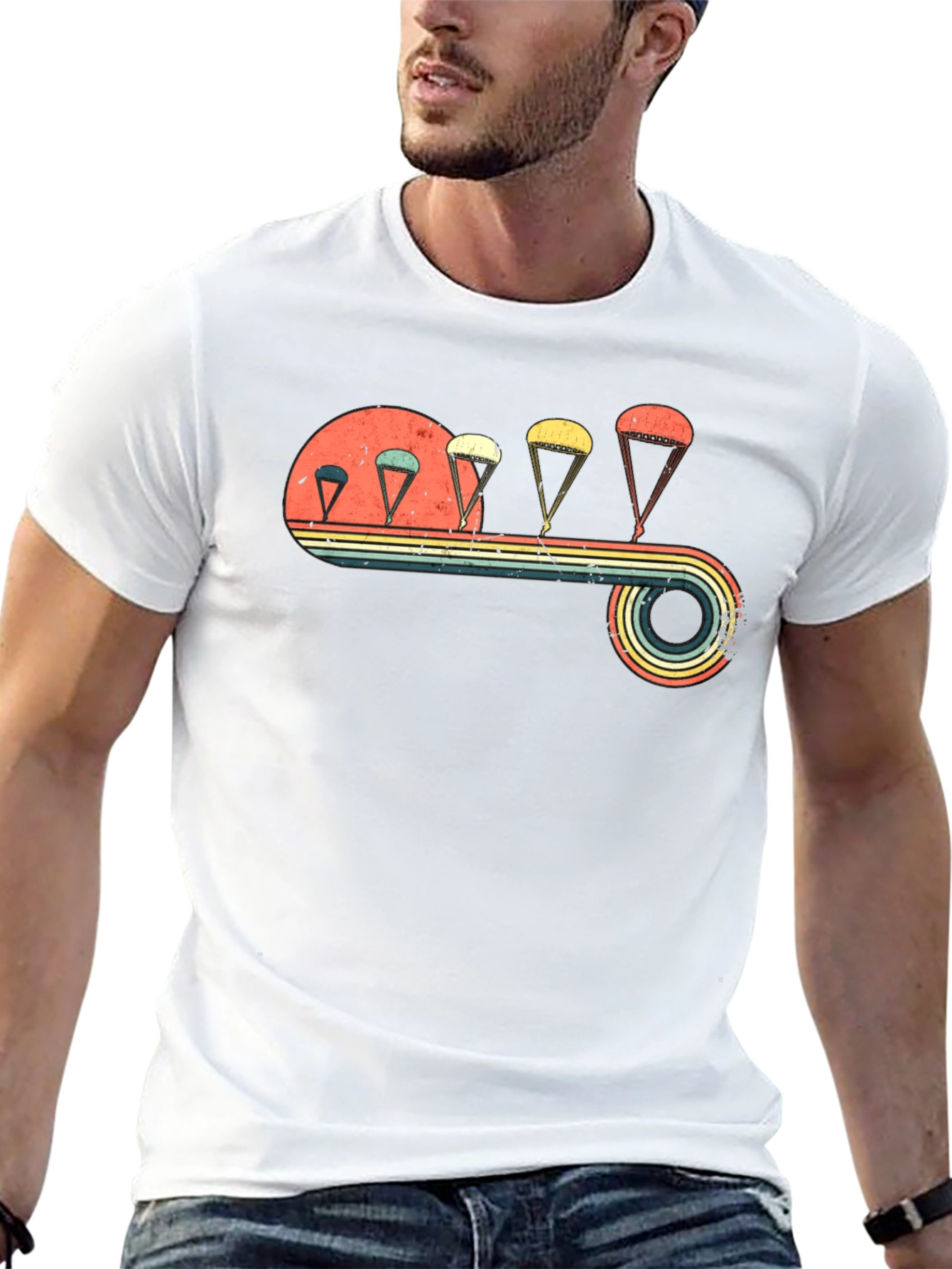 Black Vintage Parachute T-Shirt - Retro Skydiving Design view 13