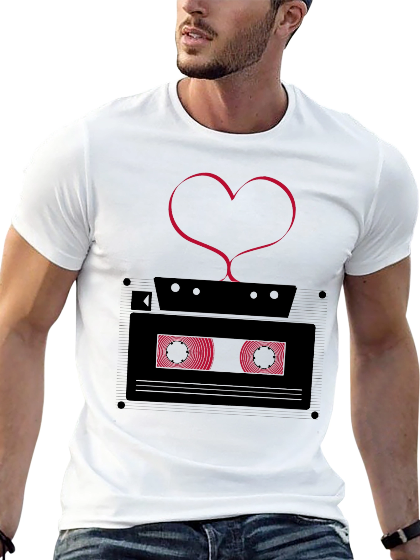 Black Retro Love Cassette Tape Graphic Tee - Men's Black T-Shirt view 13