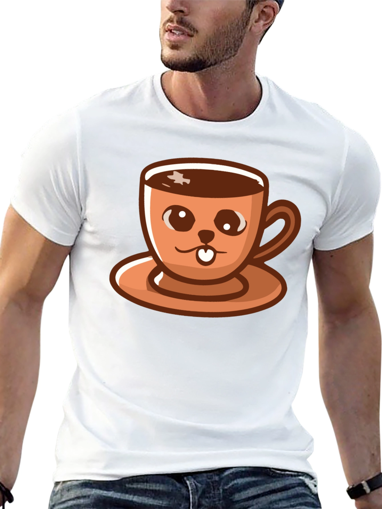 Black Cute Coffee Cup Cartoon T-Shirt view 13