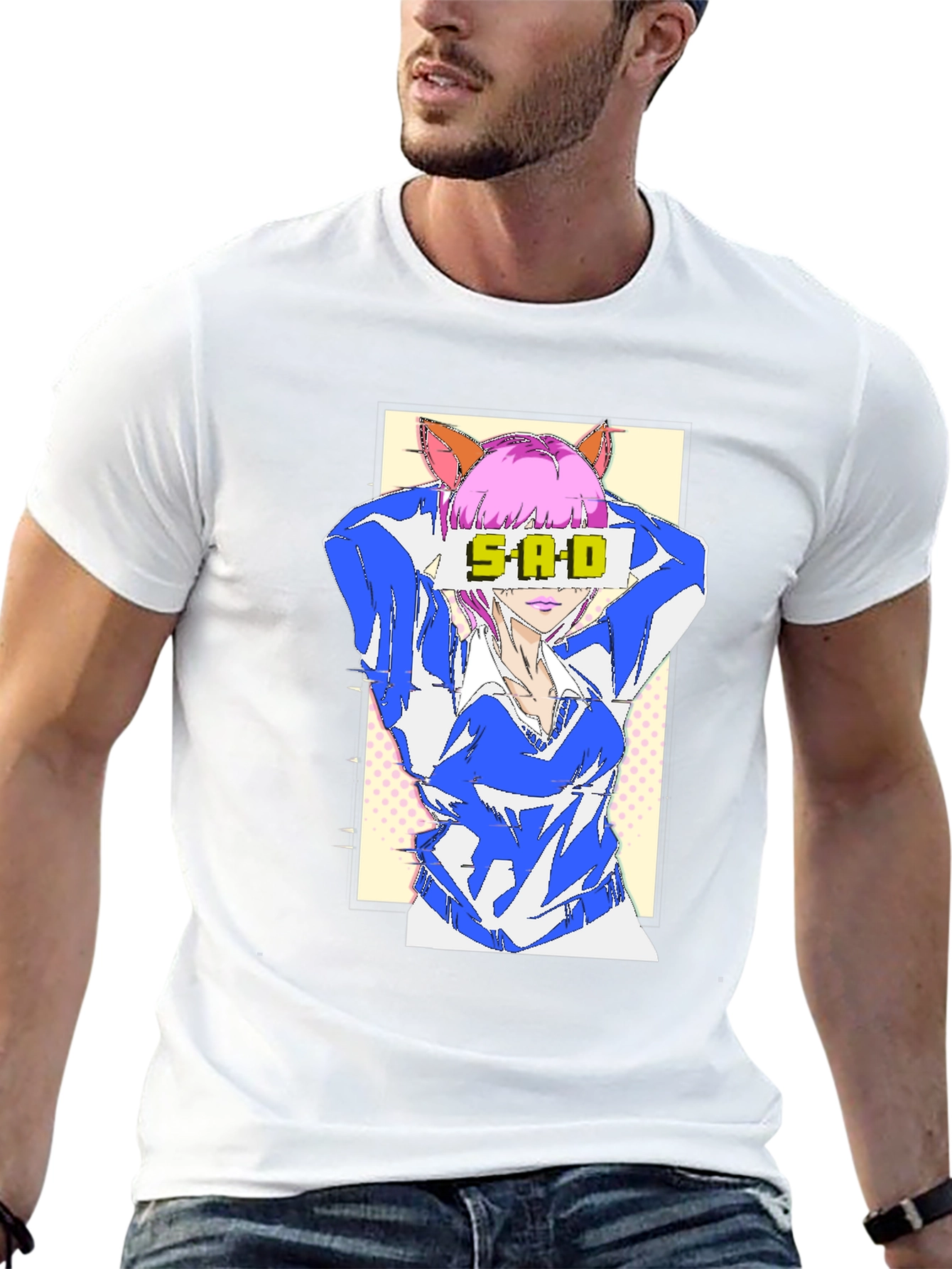 Black Anime SAD T-Shirt - Unisex Graphic Tee view 13