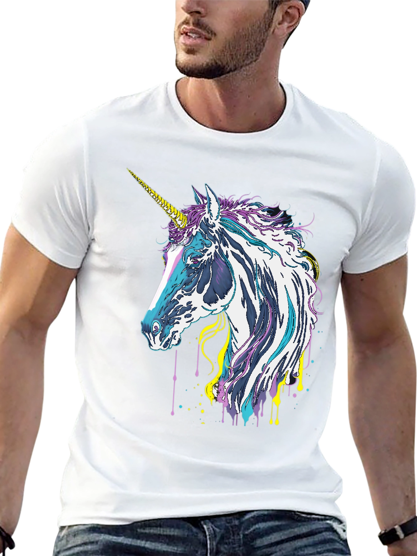 Black Unicorn Graphic Tee - Black Cotton Casual Shirt view 13