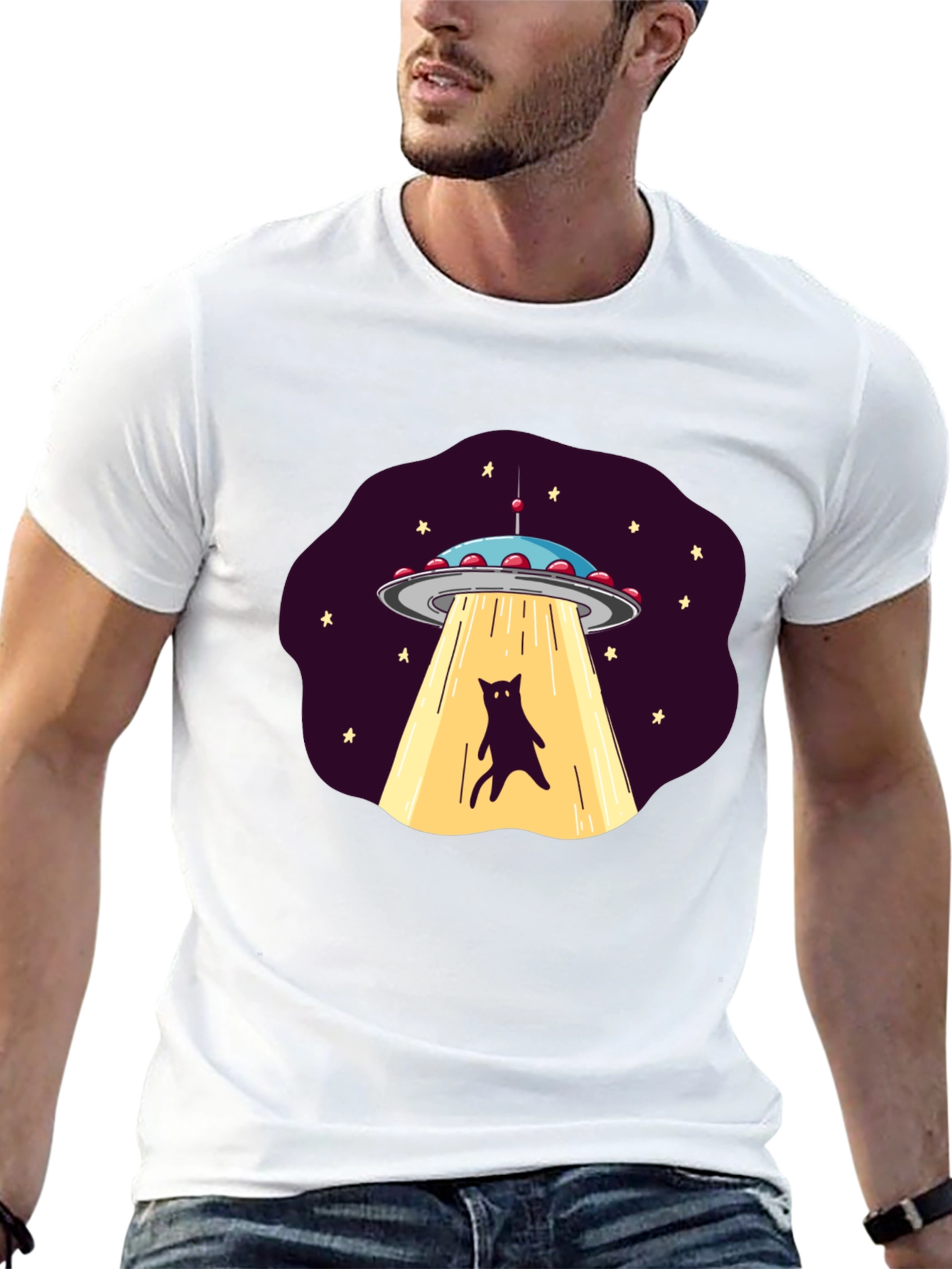 Black Alien Cat Abduction Graphic Tee view 13