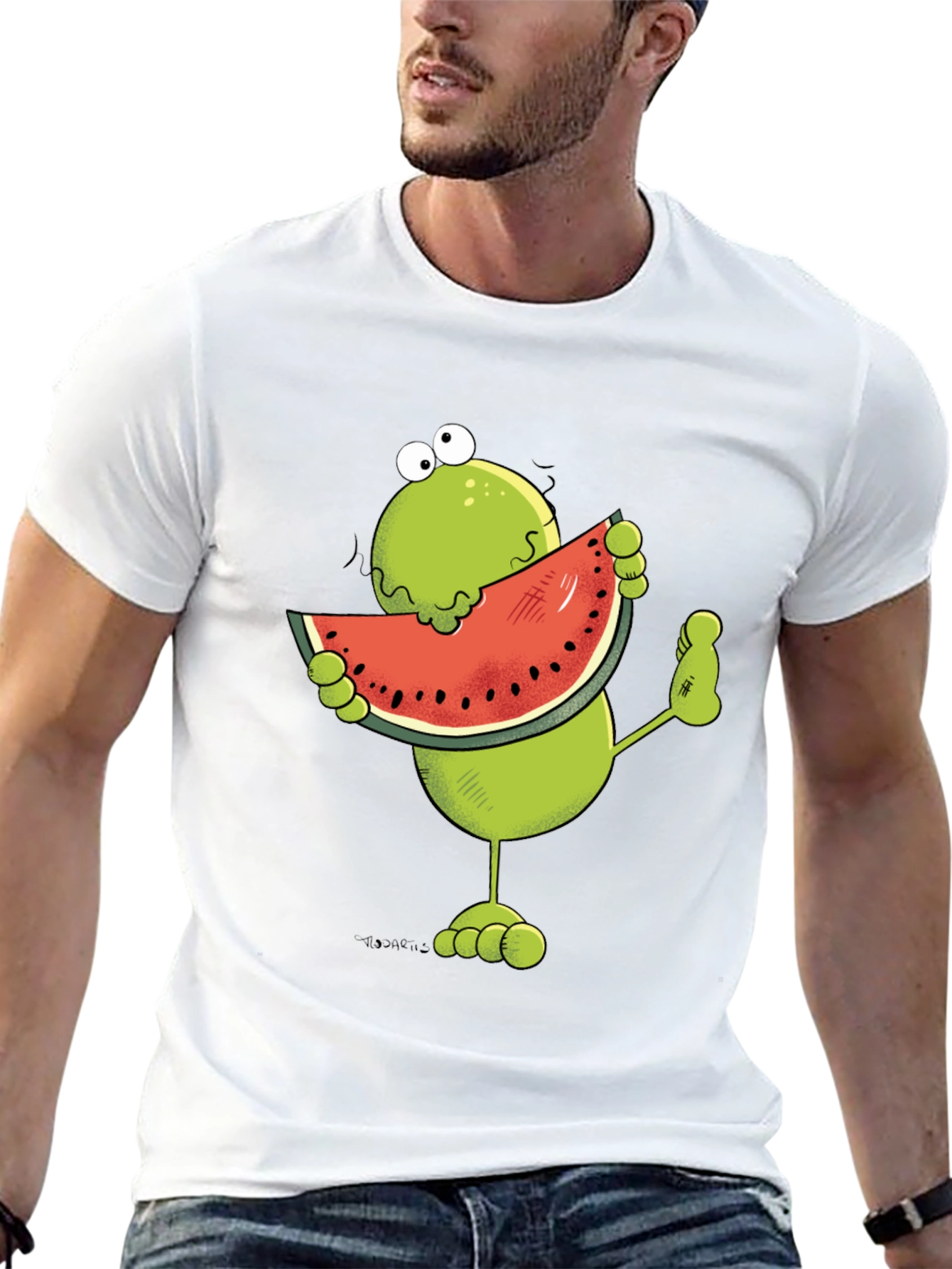 Black Frog Eating Watermelon Funny Graphic T-Shirt view 13