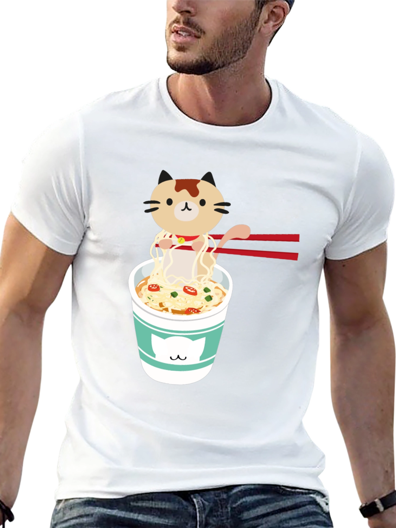 Black Cute Cat Ramen T-Shirt view 13