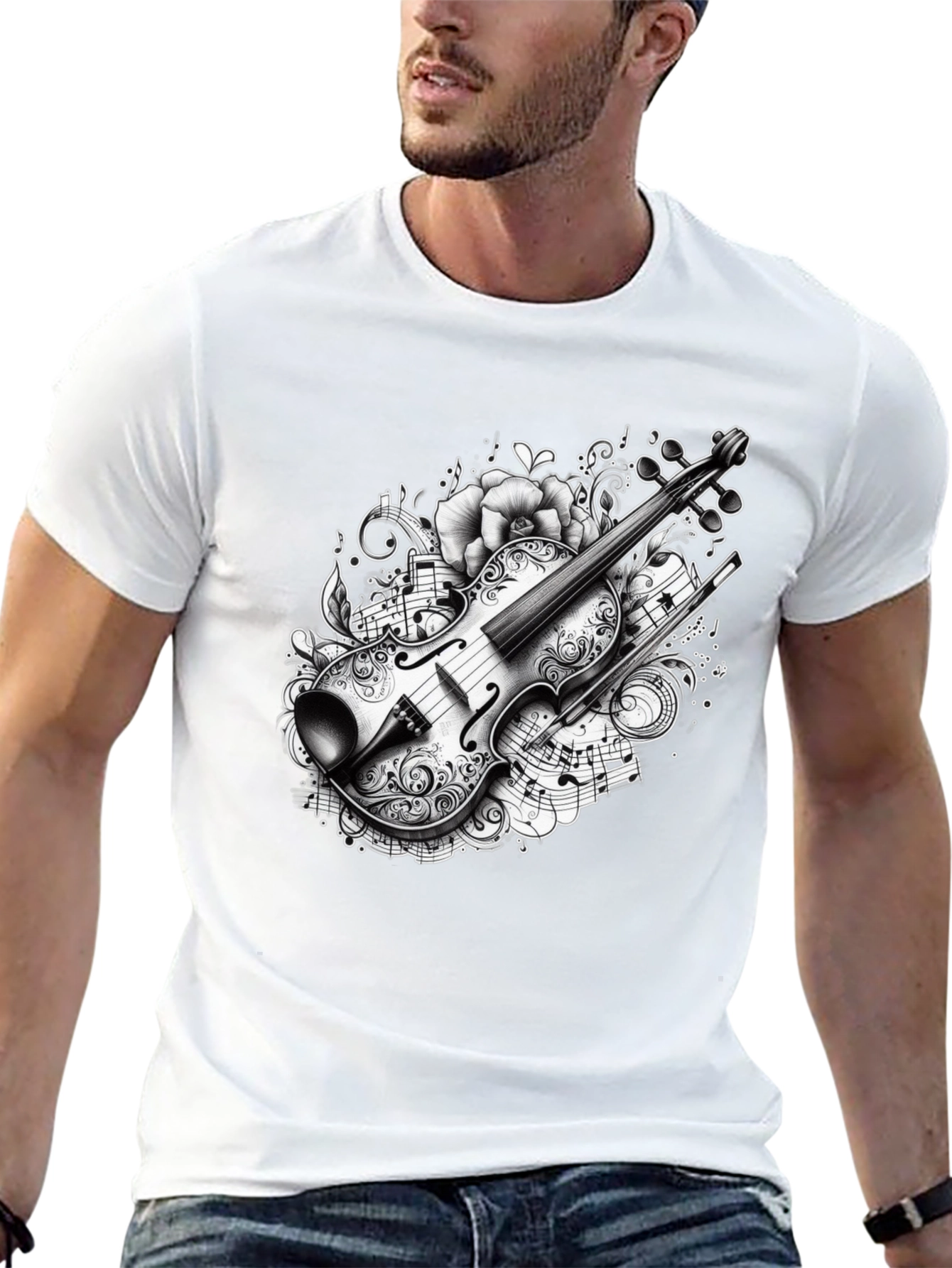 Black Musical Violin Graphic T-Shirt view 13