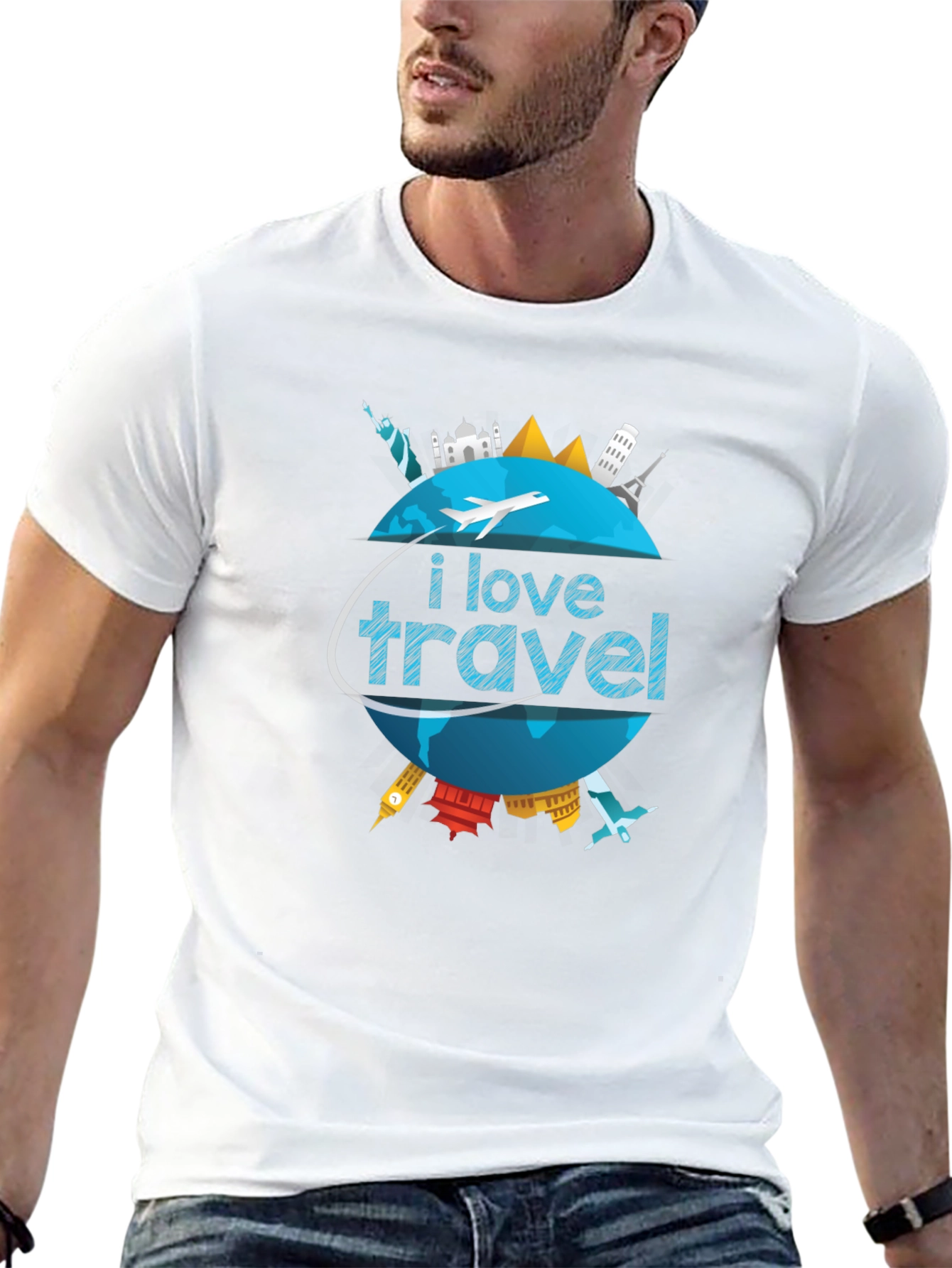 I Love Travel World Landmarks Graphic T-Shirt - 13