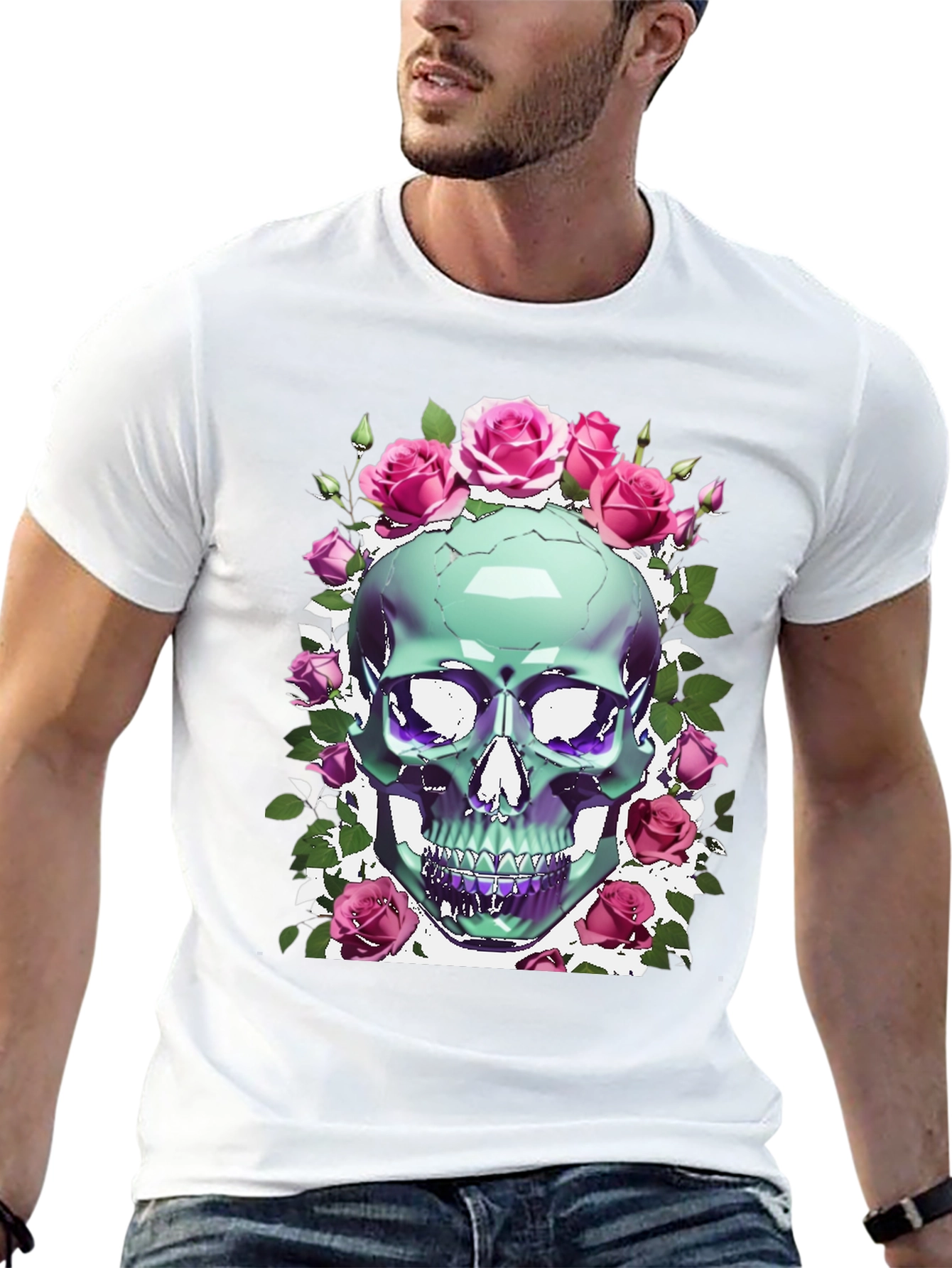 Black Skull & Roses Graphic Tee view 13