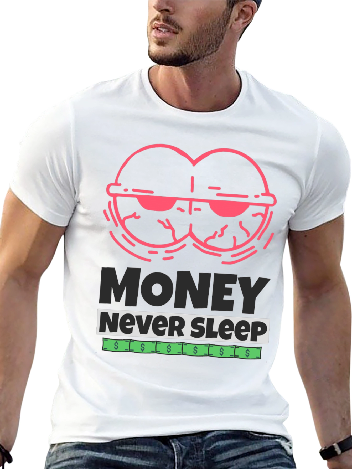 Black Money Never Sleep Graphic T-Shirt view 13