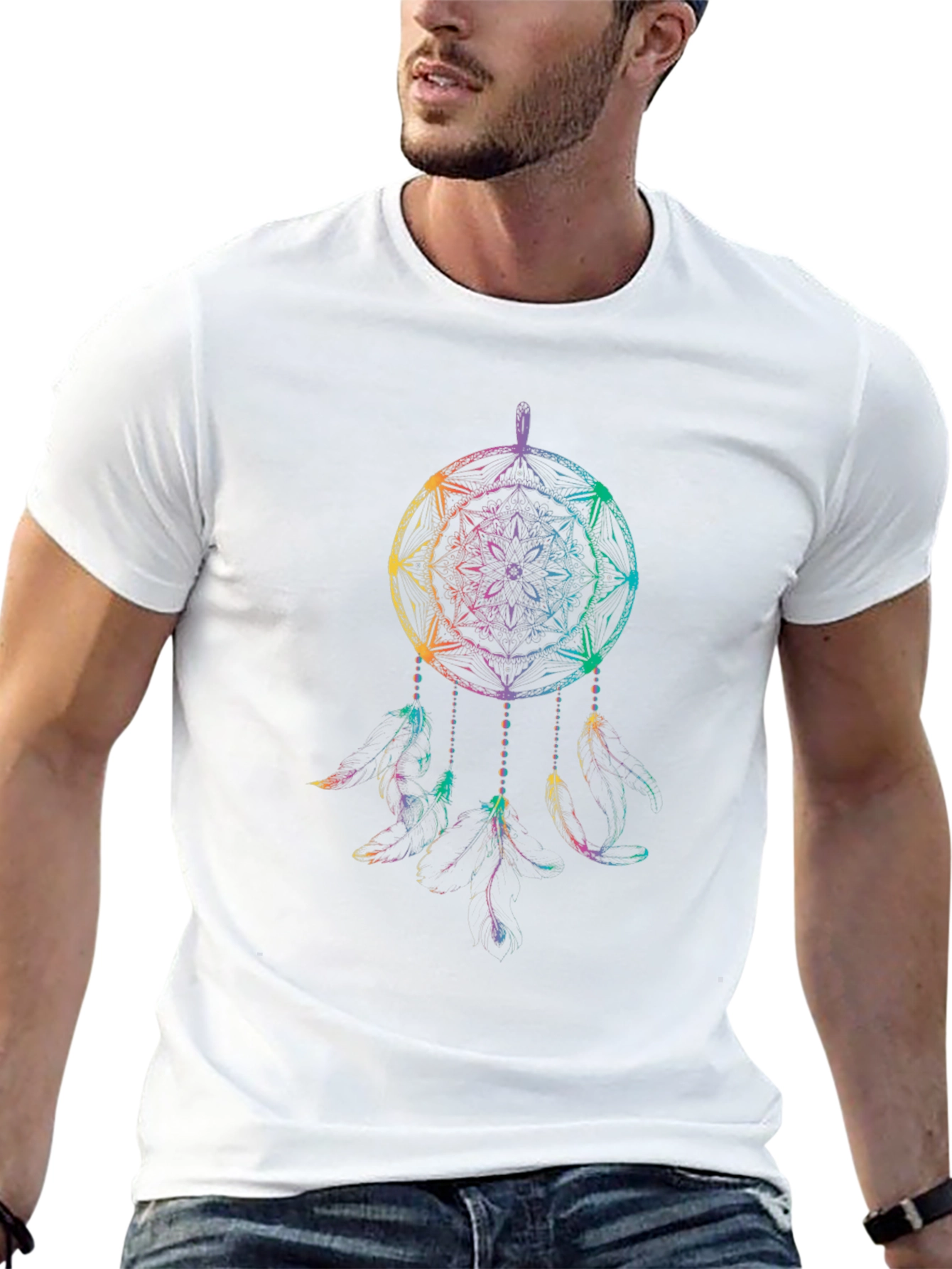 Black Rainbow Dreamcatcher Graphic Tee - Men's Black T-Shirt view 13
