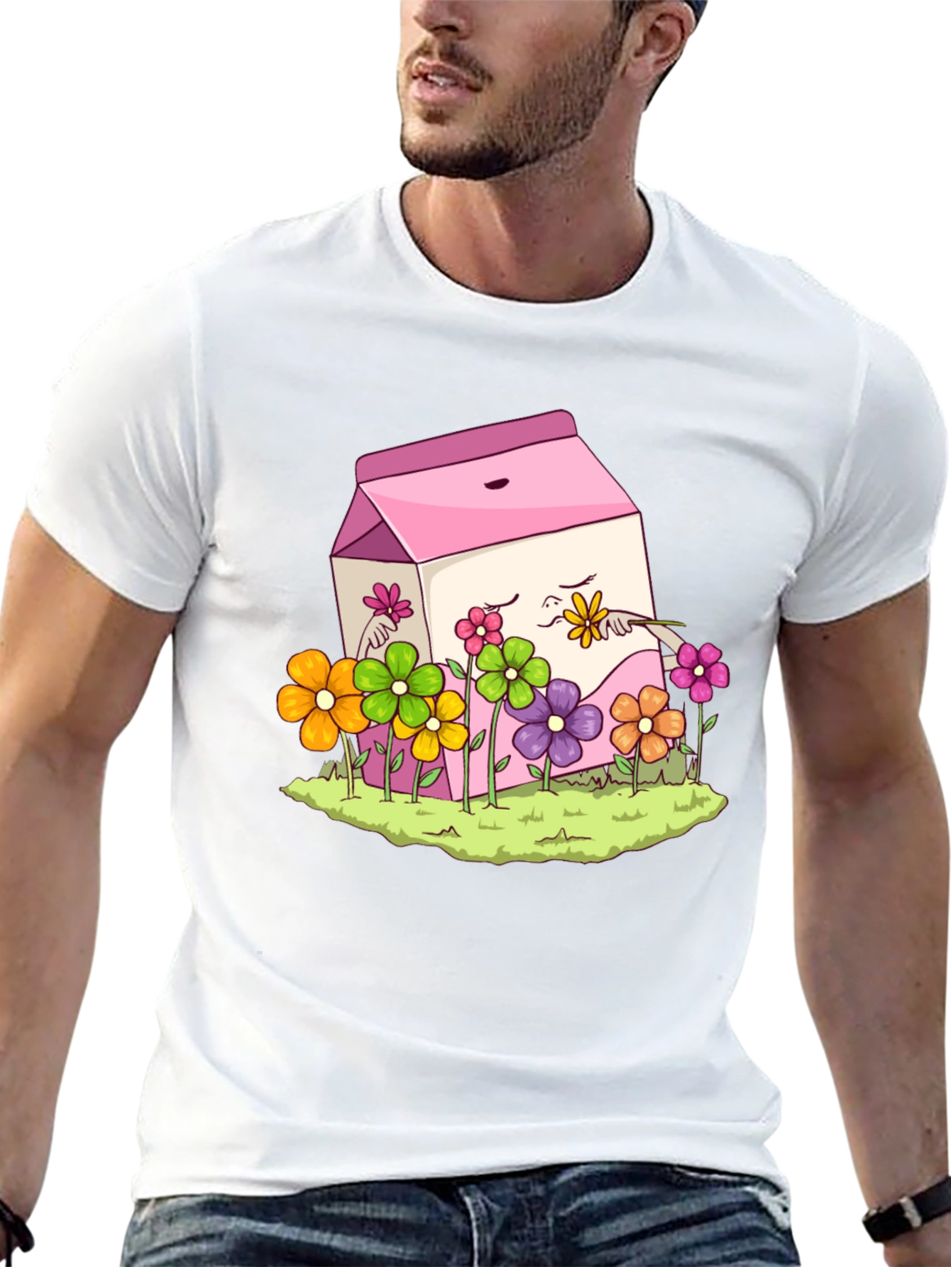 Black Cute Milk Carton & Flowers Graphic Tee view 13