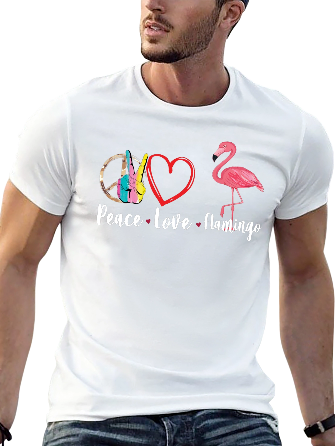 Black Peace Love Flamingo T-Shirt - Fun Graphic Tee view 13