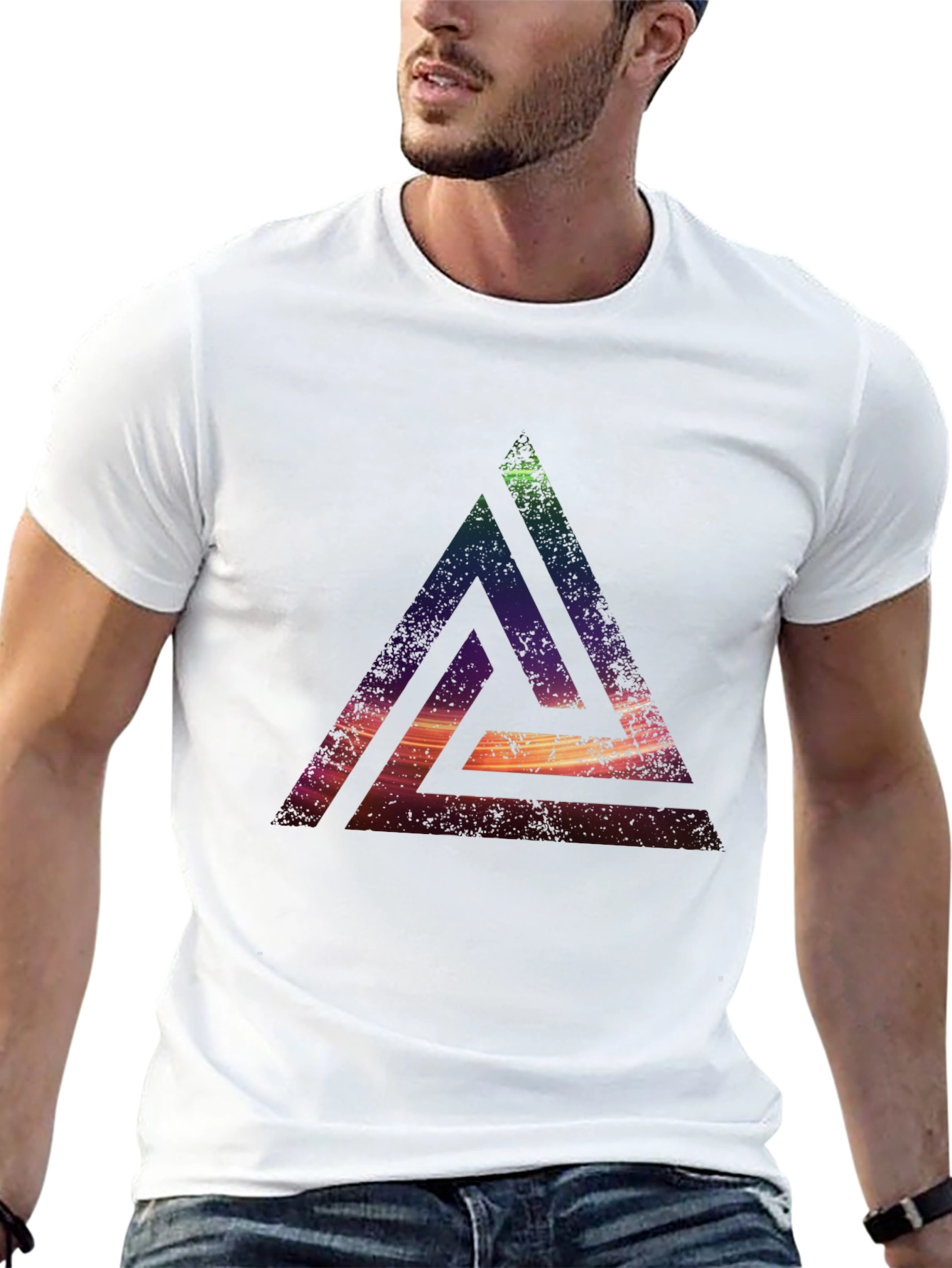 Abstract Triangle Graphic T-Shirt - Casual Black Tee - 13