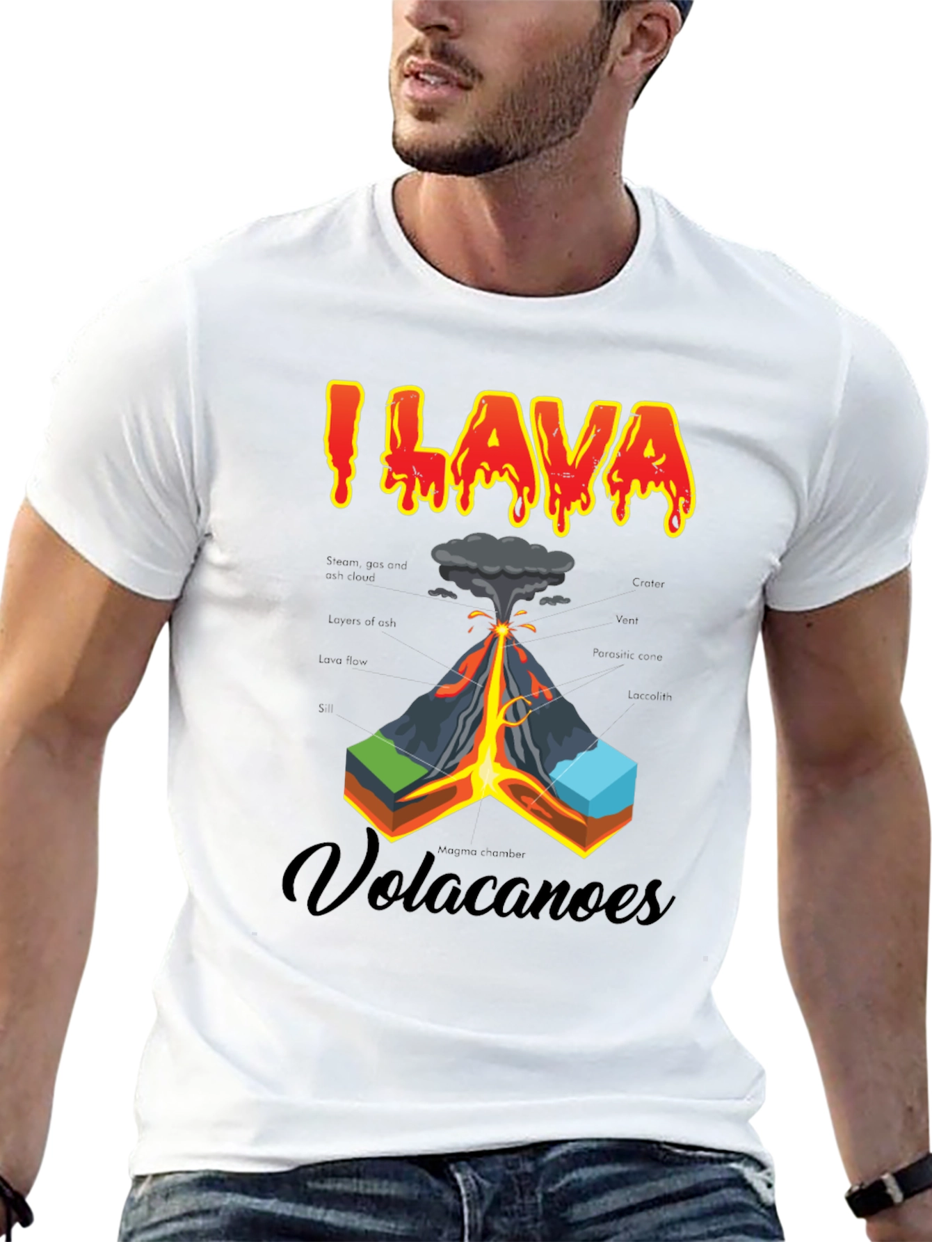 Black I Lava Volcanoes T-Shirt - Funny Graphic Tee view 13