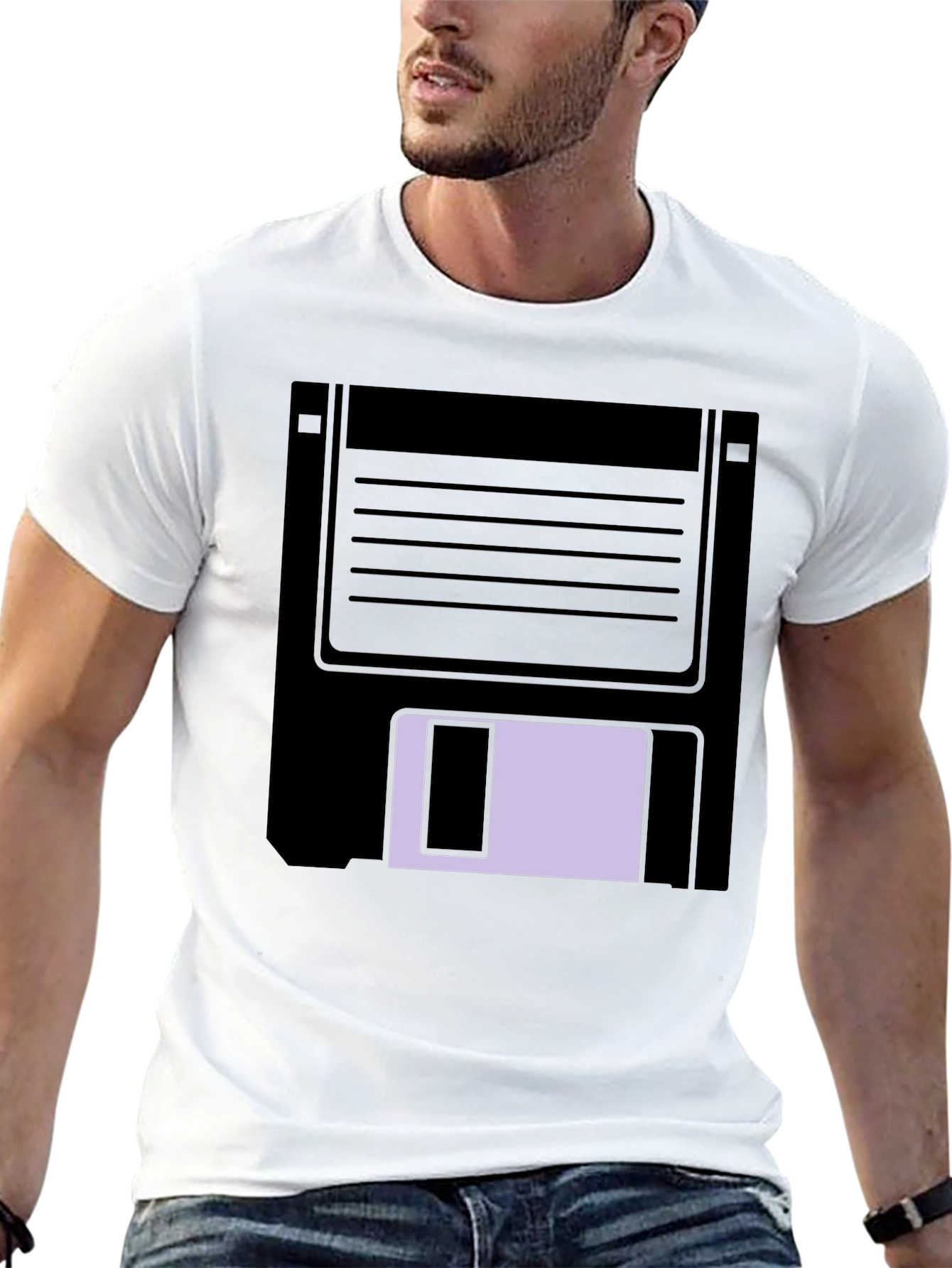 Black Retro Floppy Disk Graphic Tee - Black Casual T-Shirt view 13