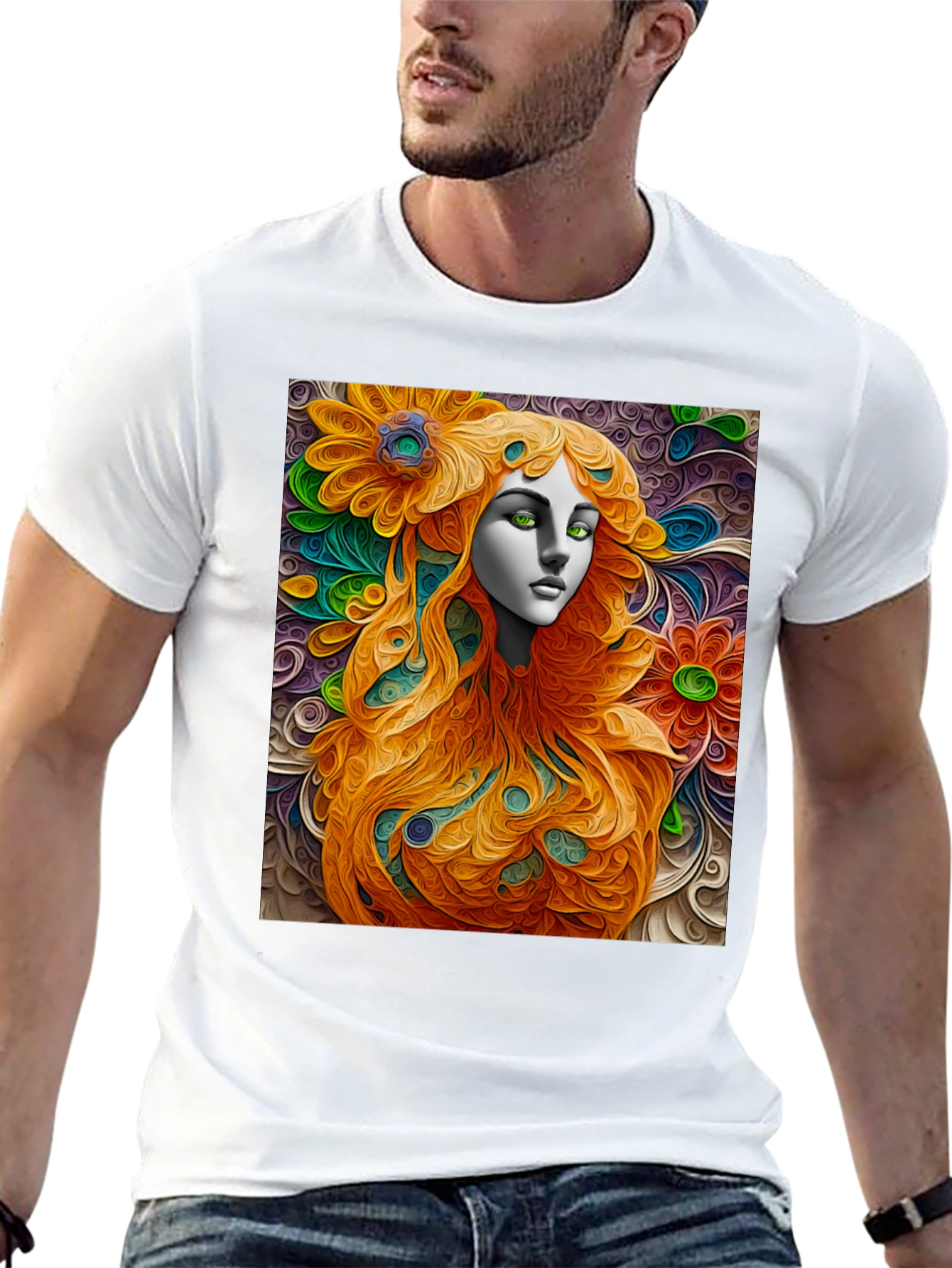 Black Abstract Floral Woman Graphic Tee - Artistic Style view 13