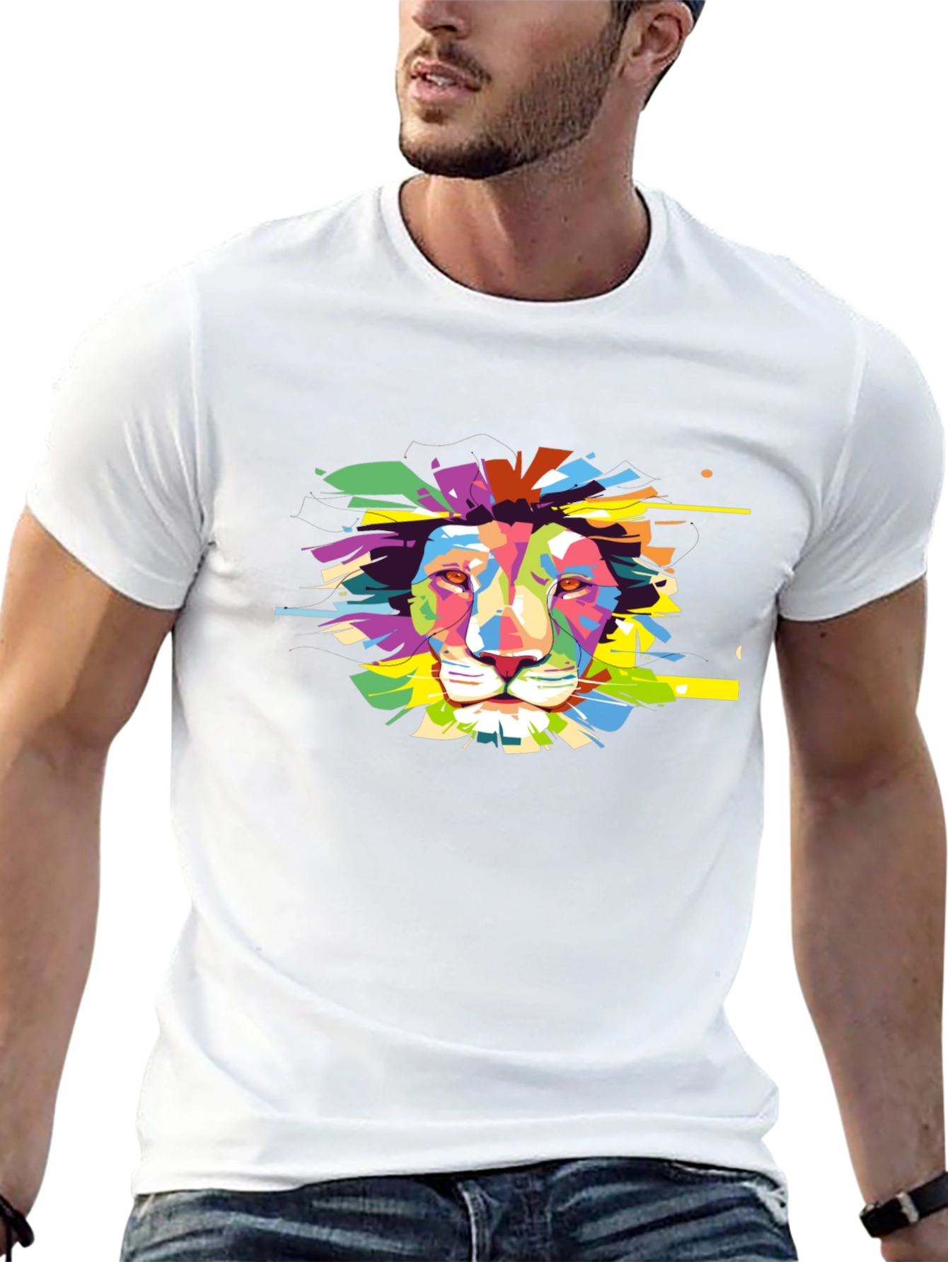 Black Colorful Lion Graphic Black T-Shirt view 13